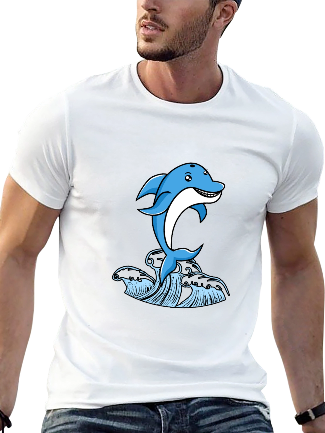 Blue Dolphin Graphic Print Black T-Shirt
