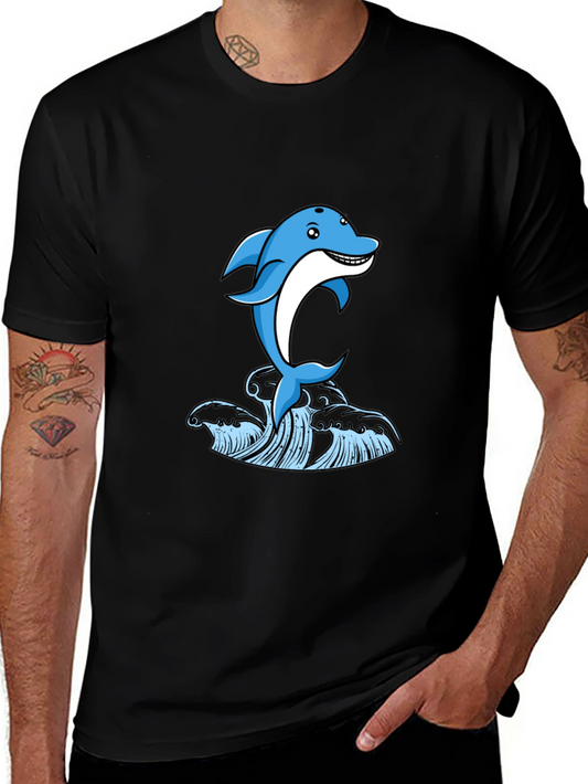 Blue Dolphin Graphic Print Black T-Shirt
