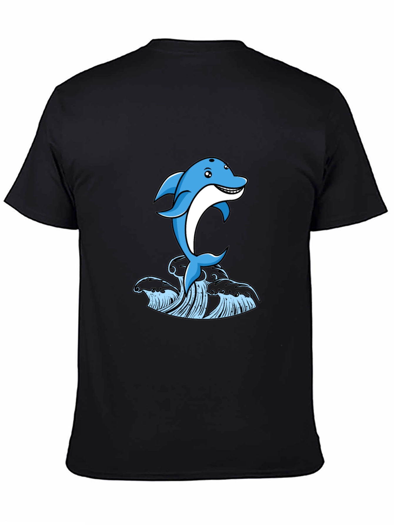Blue Dolphin Graphic Print Black T-Shirt