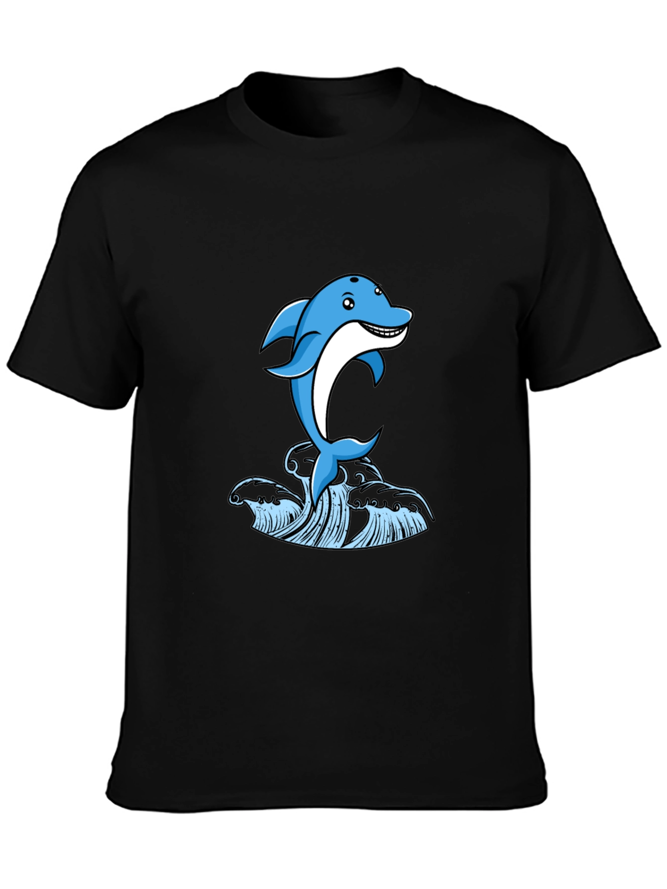 Blue Dolphin Graphic Print Black T-Shirt