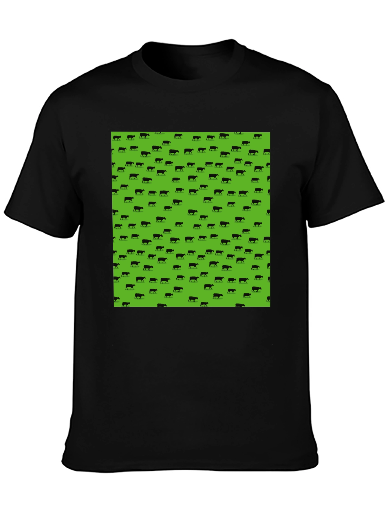 Black Tee with Green Cow Print