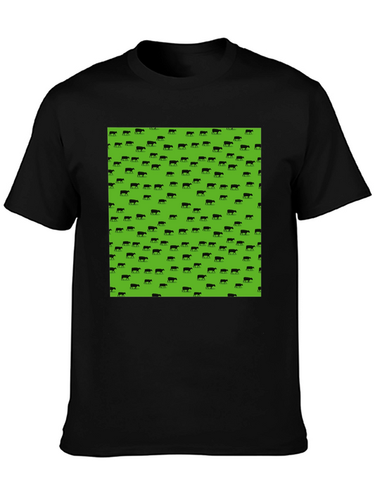 Black Tee with Green Cow Print
