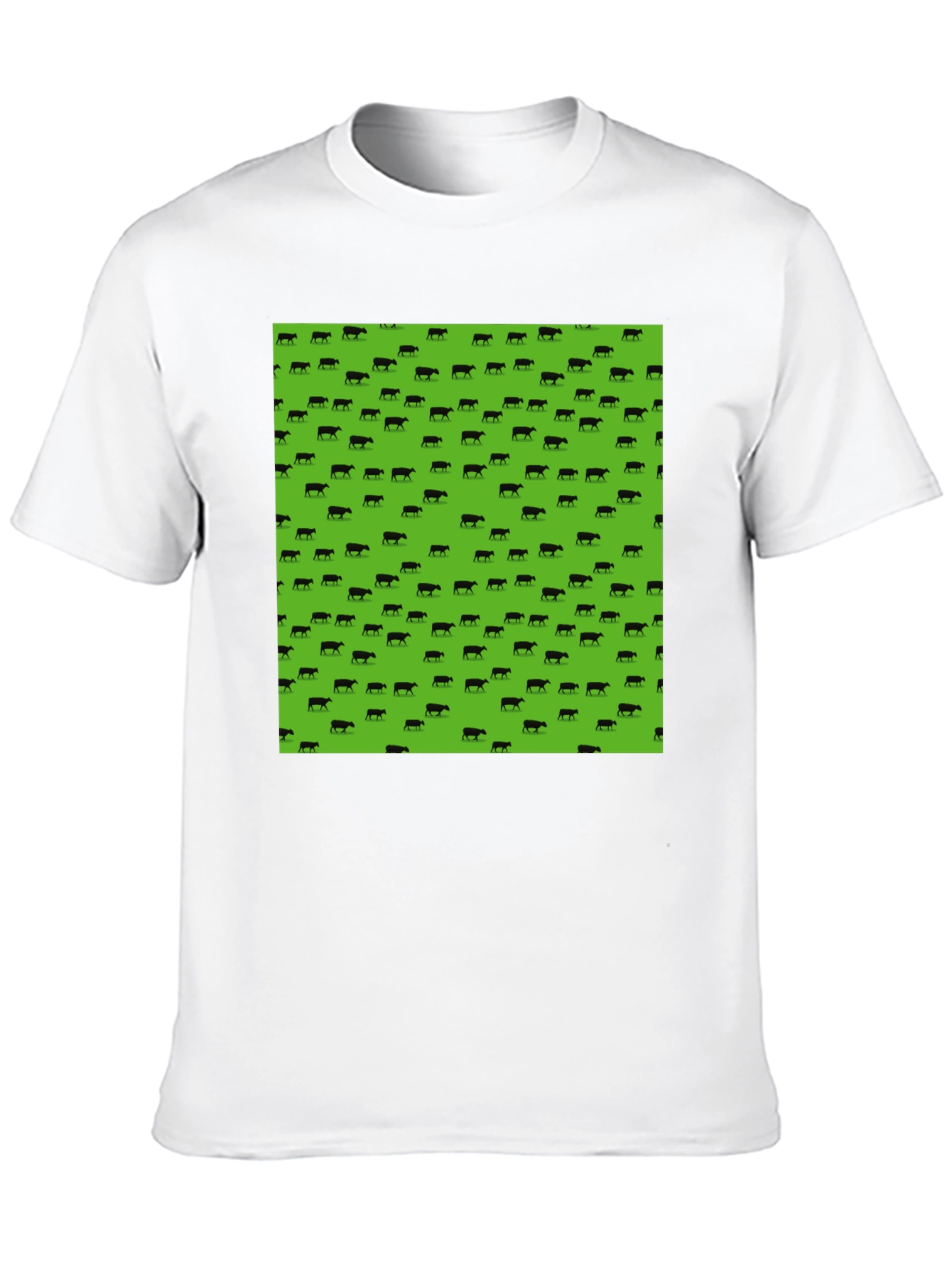 Black Tee with Green Cow Print