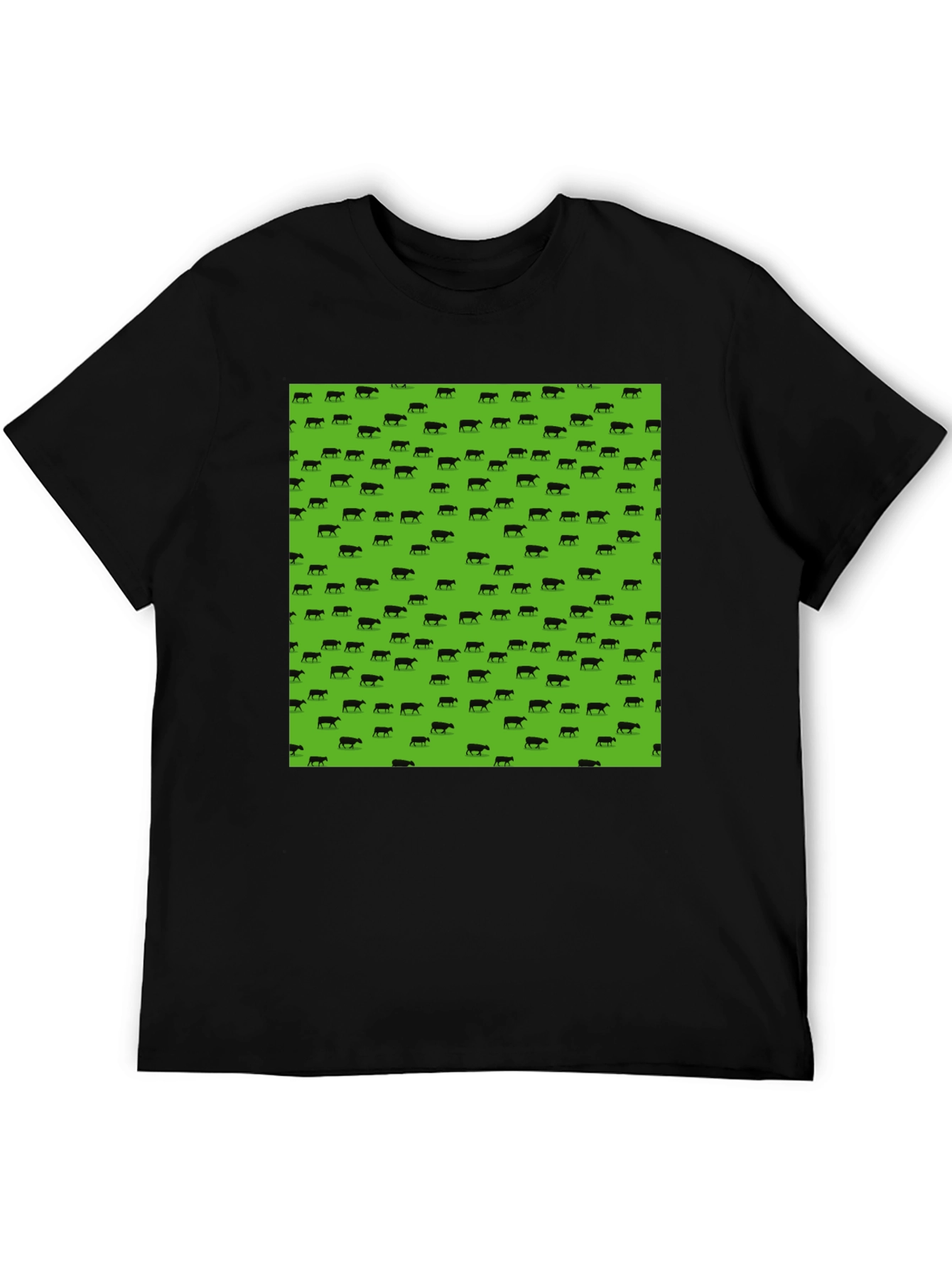 Black Tee with Green Cow Print