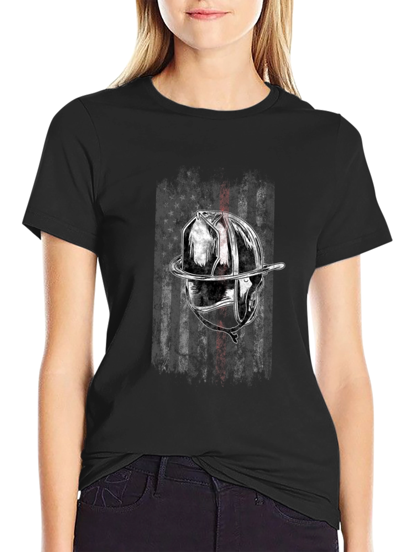 Firefighter Helmet American Flag T-Shirt