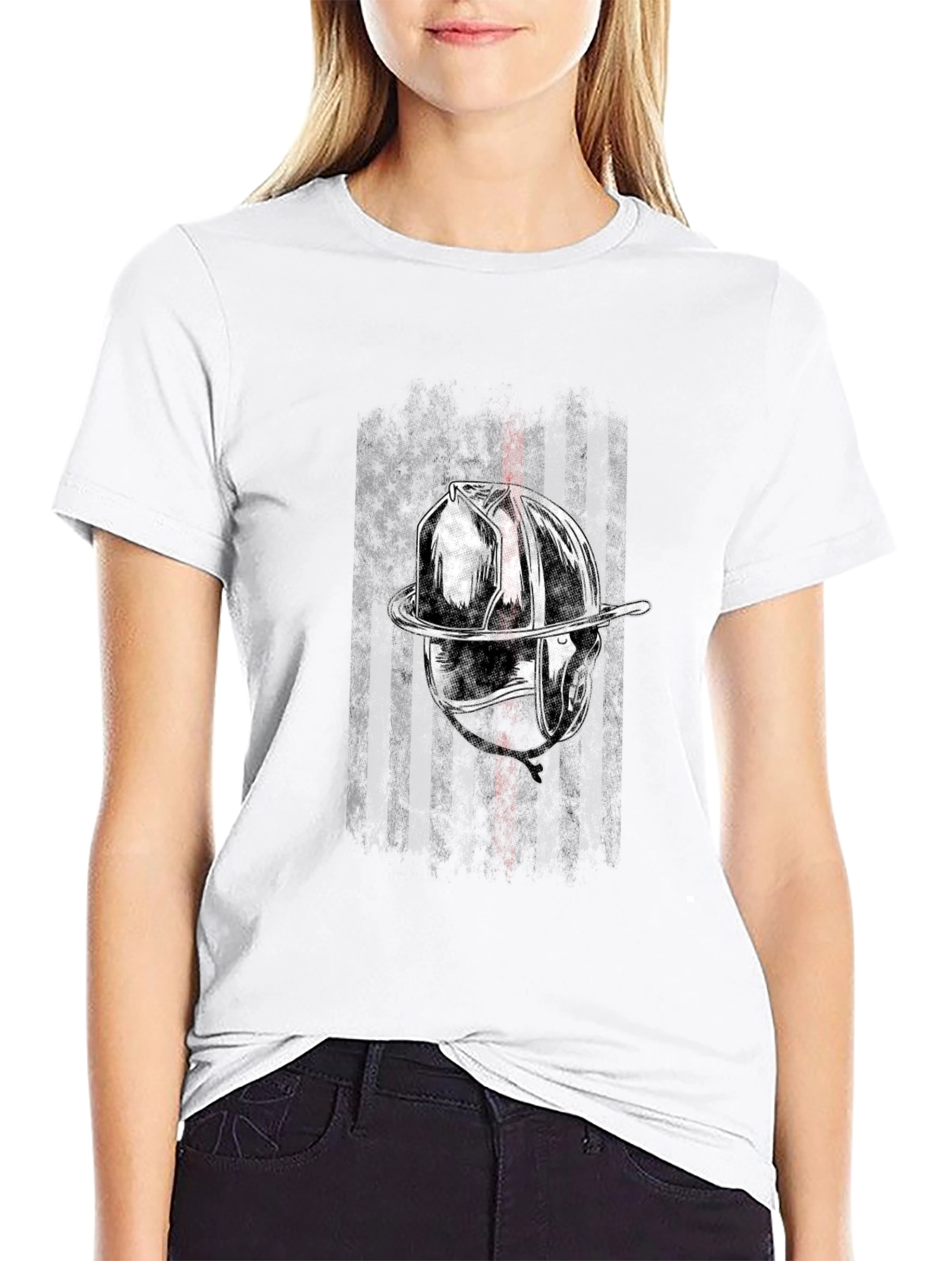 Firefighter Helmet American Flag T-Shirt