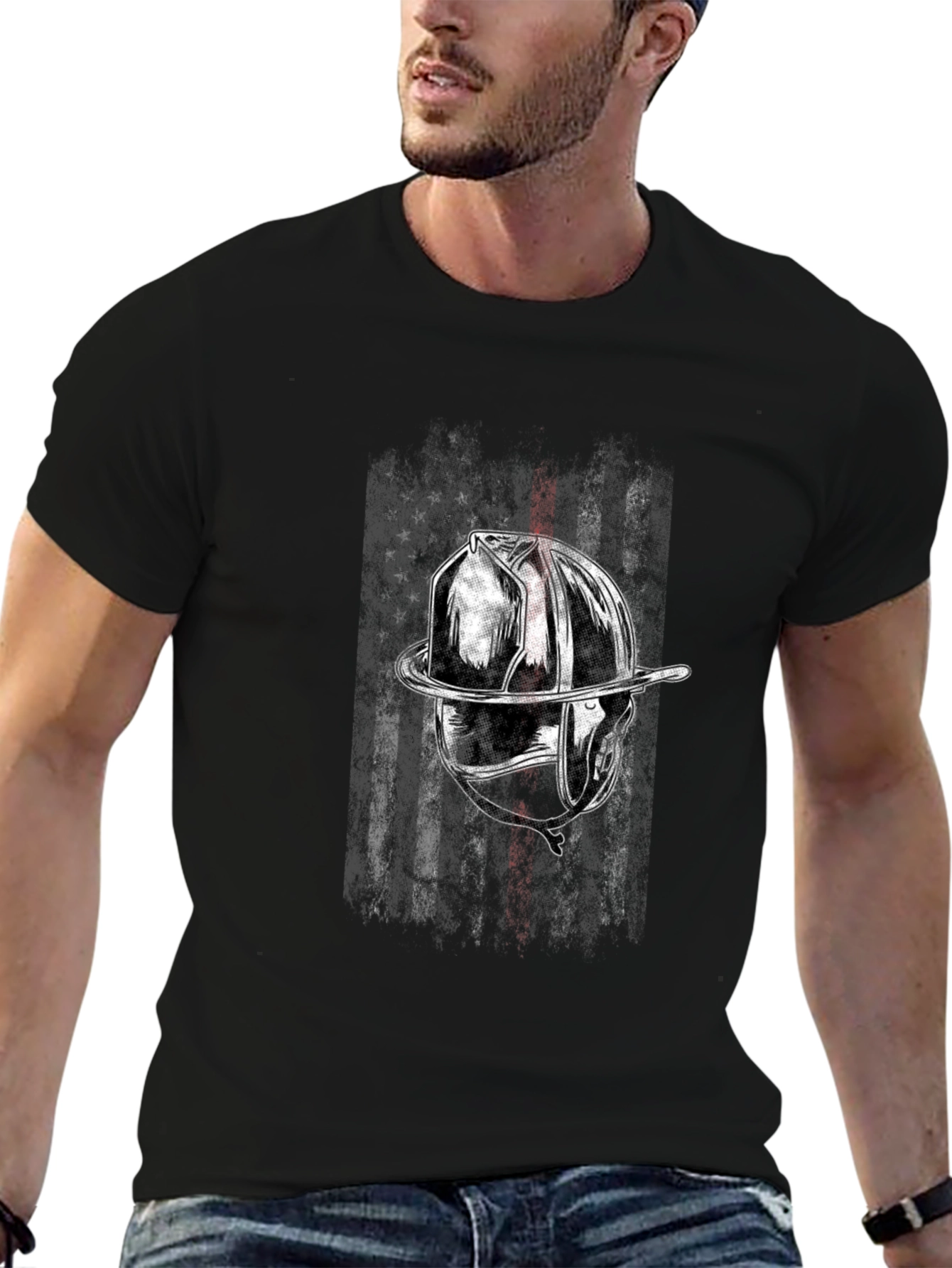 Firefighter Helmet American Flag T-Shirt