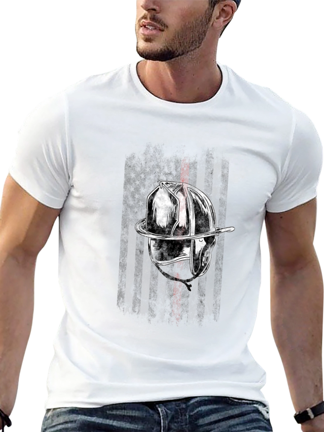 Firefighter Helmet American Flag T-Shirt