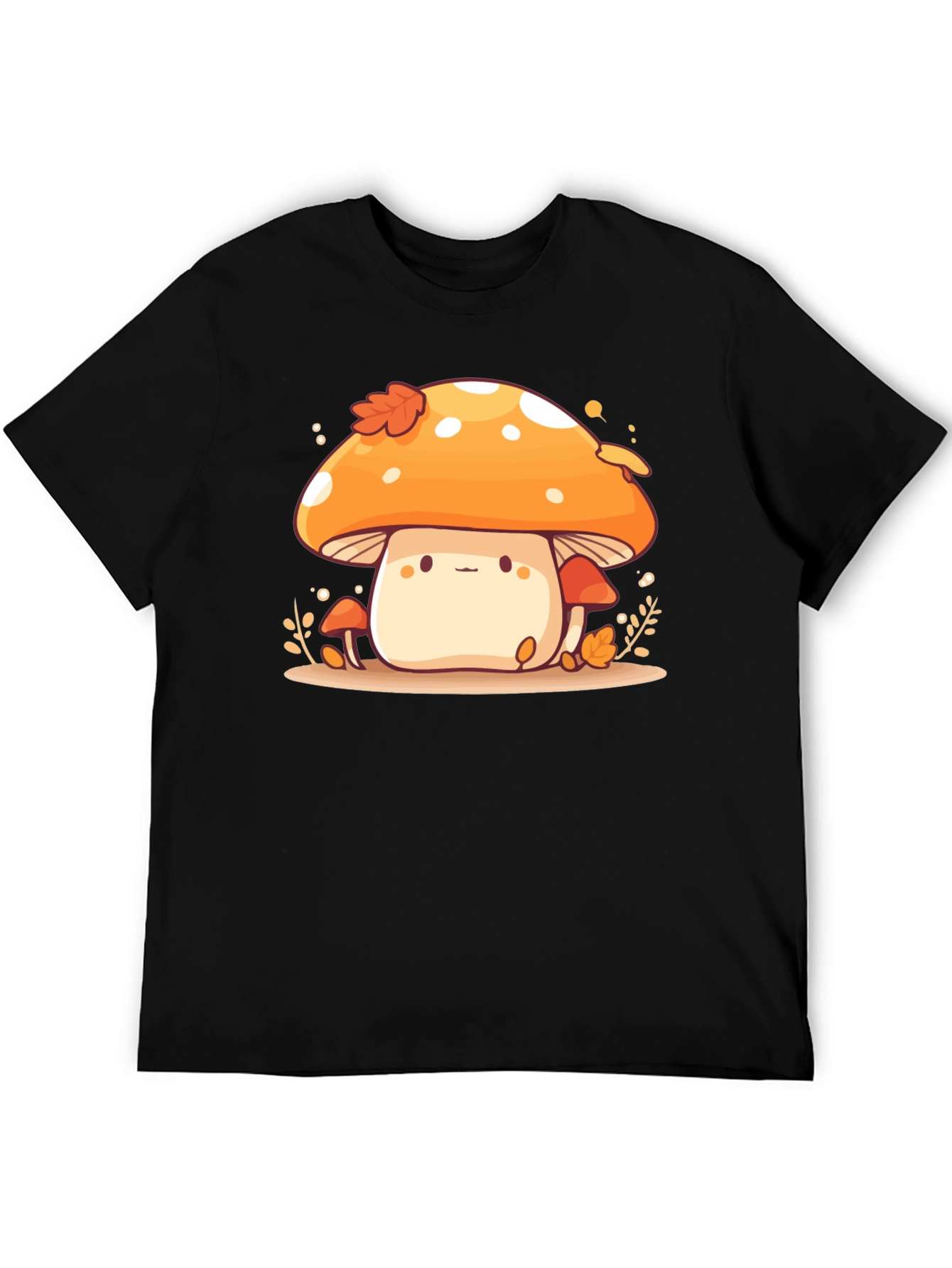 Cute Mushroom Graphic Tee - Black Cotton Blend T-Shirt