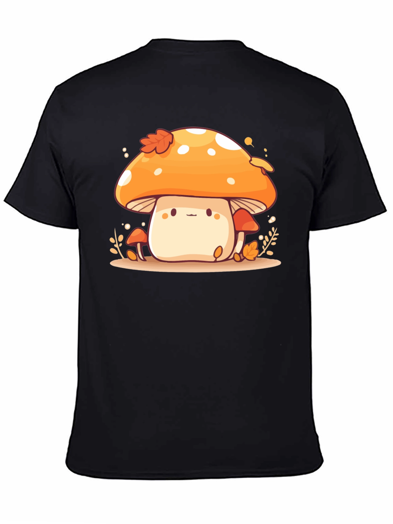 Cute Mushroom Graphic Tee - Black Cotton Blend T-Shirt