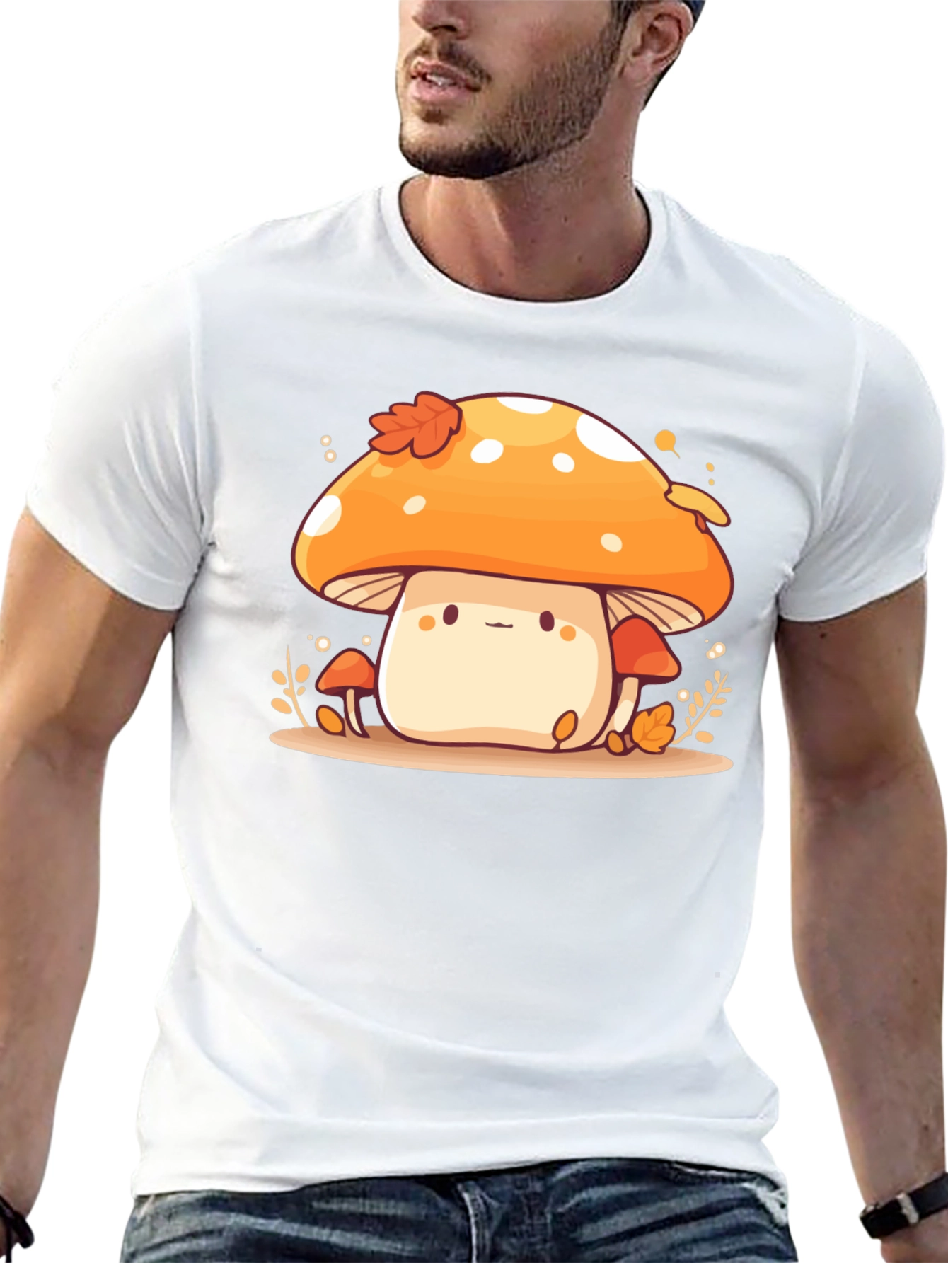 Cute Mushroom Graphic Tee - Black Cotton Blend T-Shirt