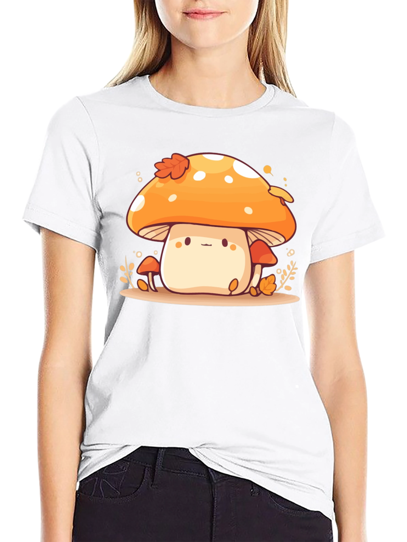 Cute Mushroom Graphic Tee - Black Cotton Blend T-Shirt