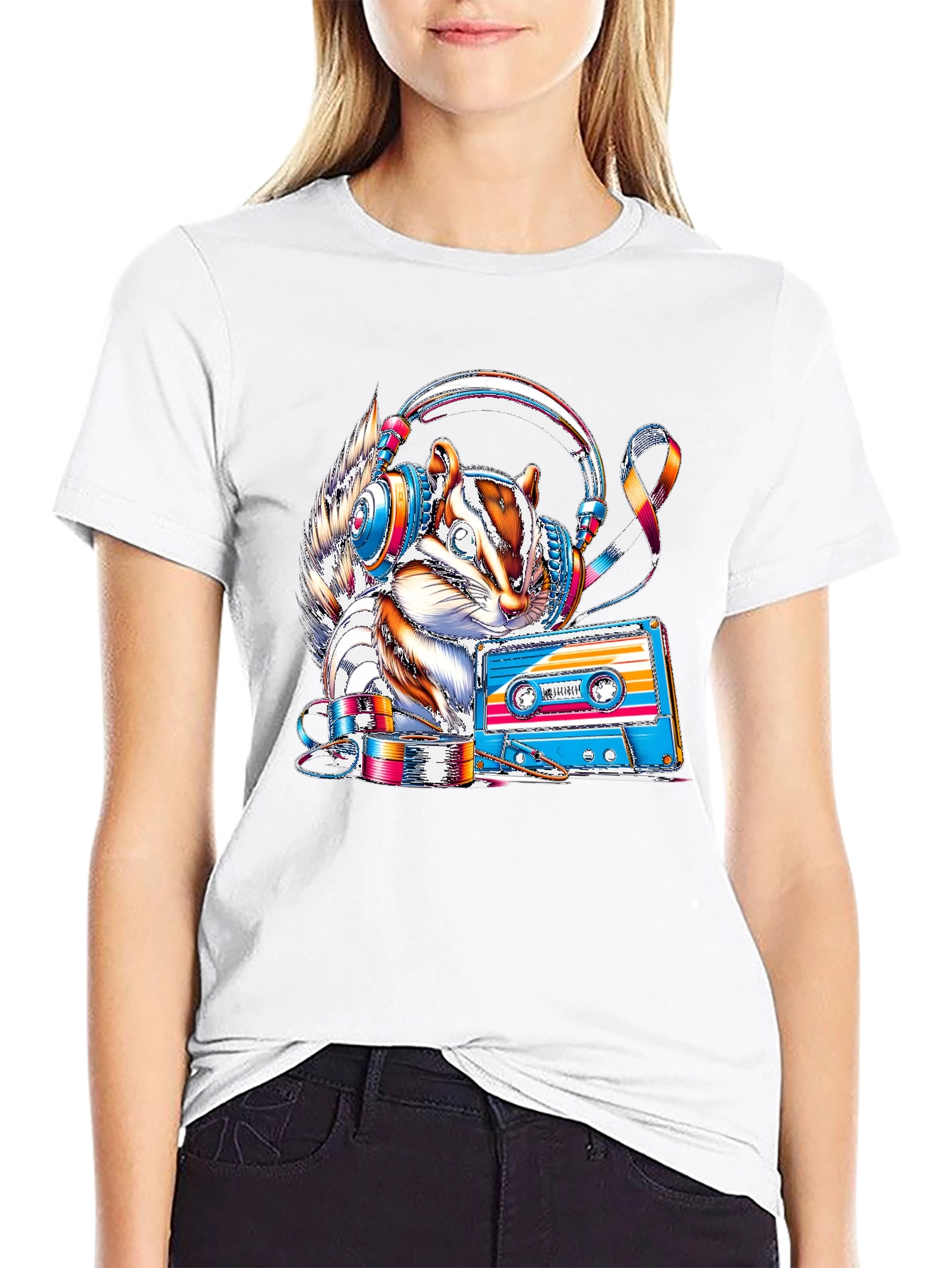 Squirrel DJ Graphic Tee - Retro Cassette Vibes
