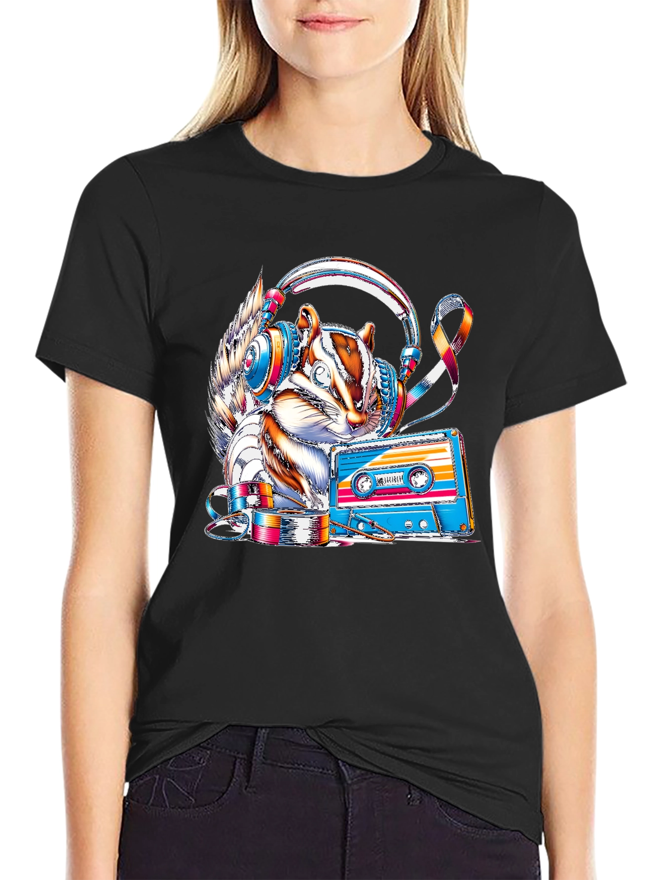 Squirrel DJ Graphic Tee - Retro Cassette Vibes