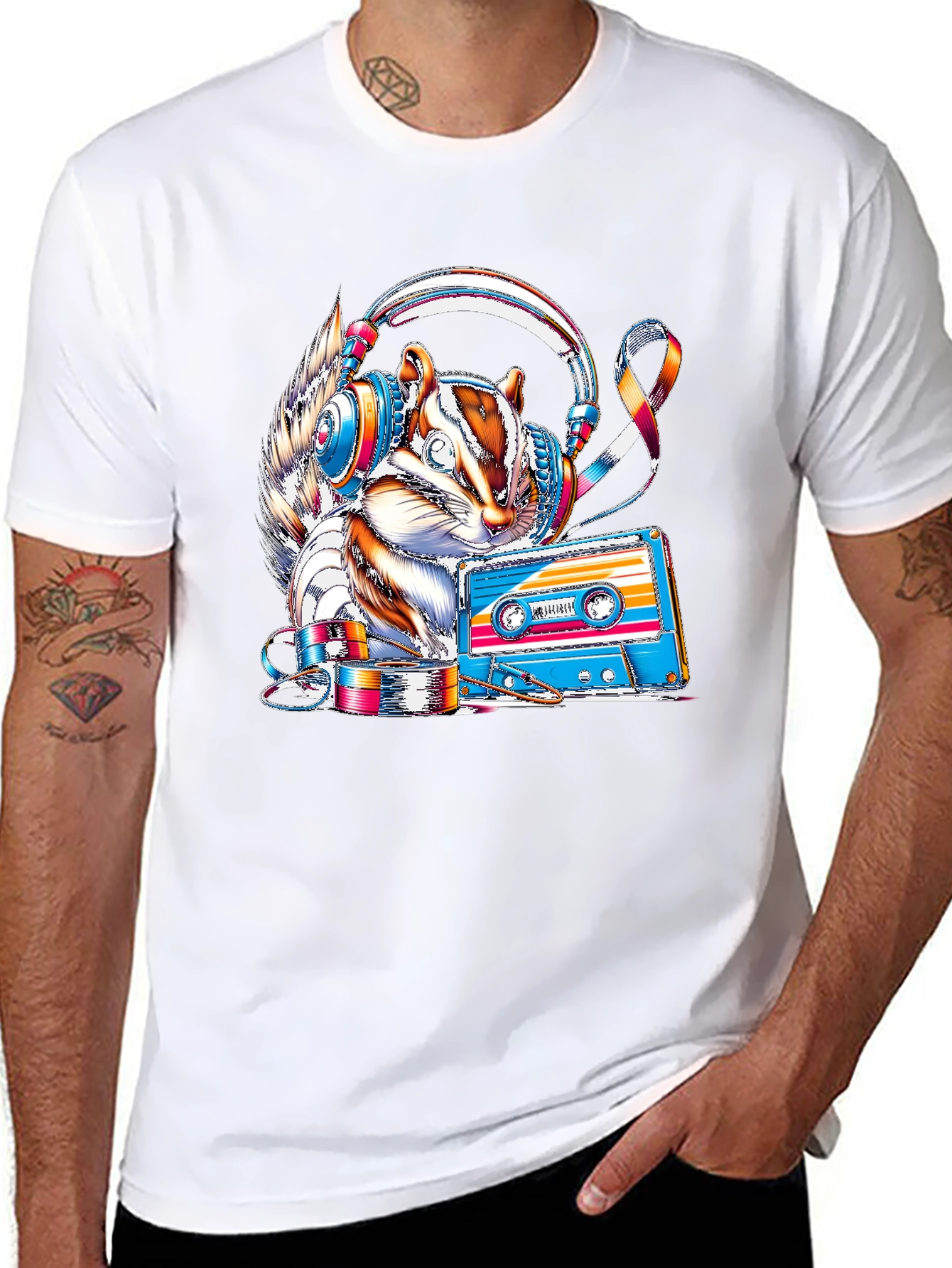 Squirrel DJ Graphic Tee - Retro Cassette Vibes