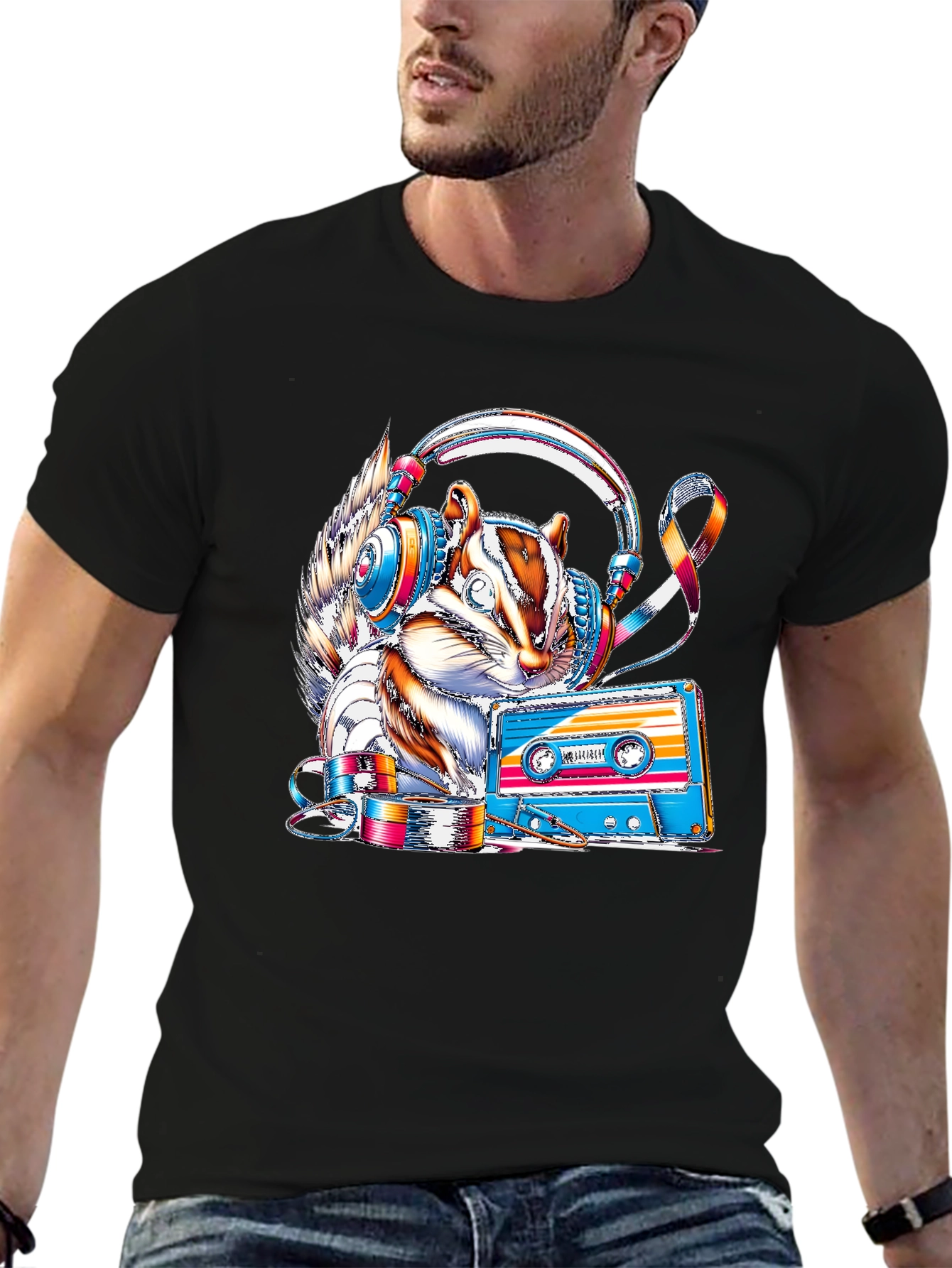 Squirrel DJ Graphic Tee - Retro Cassette Vibes