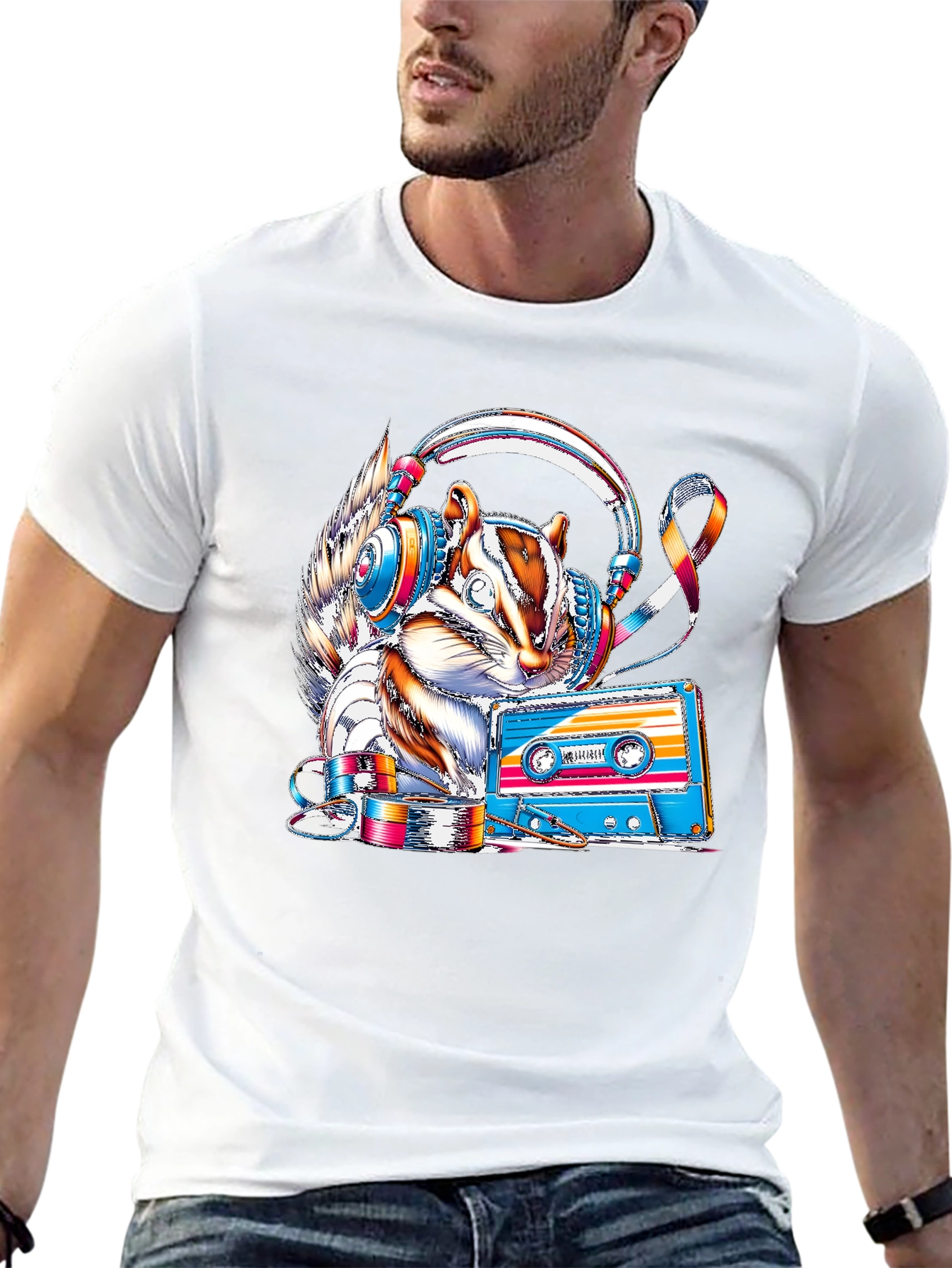 Squirrel DJ Graphic Tee - Retro Cassette Vibes