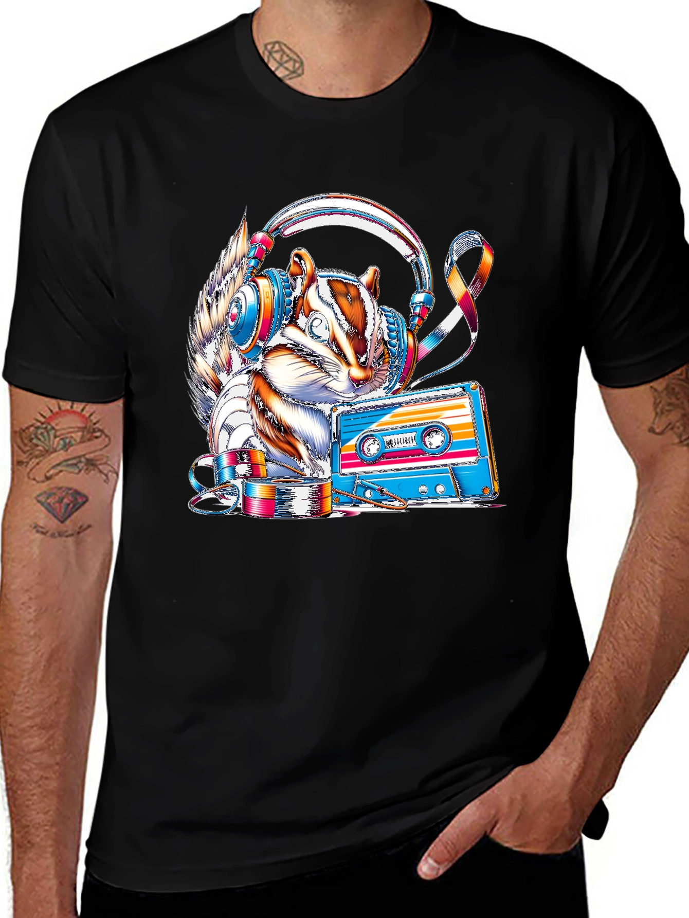 Squirrel DJ Graphic Tee - Retro Cassette Vibes