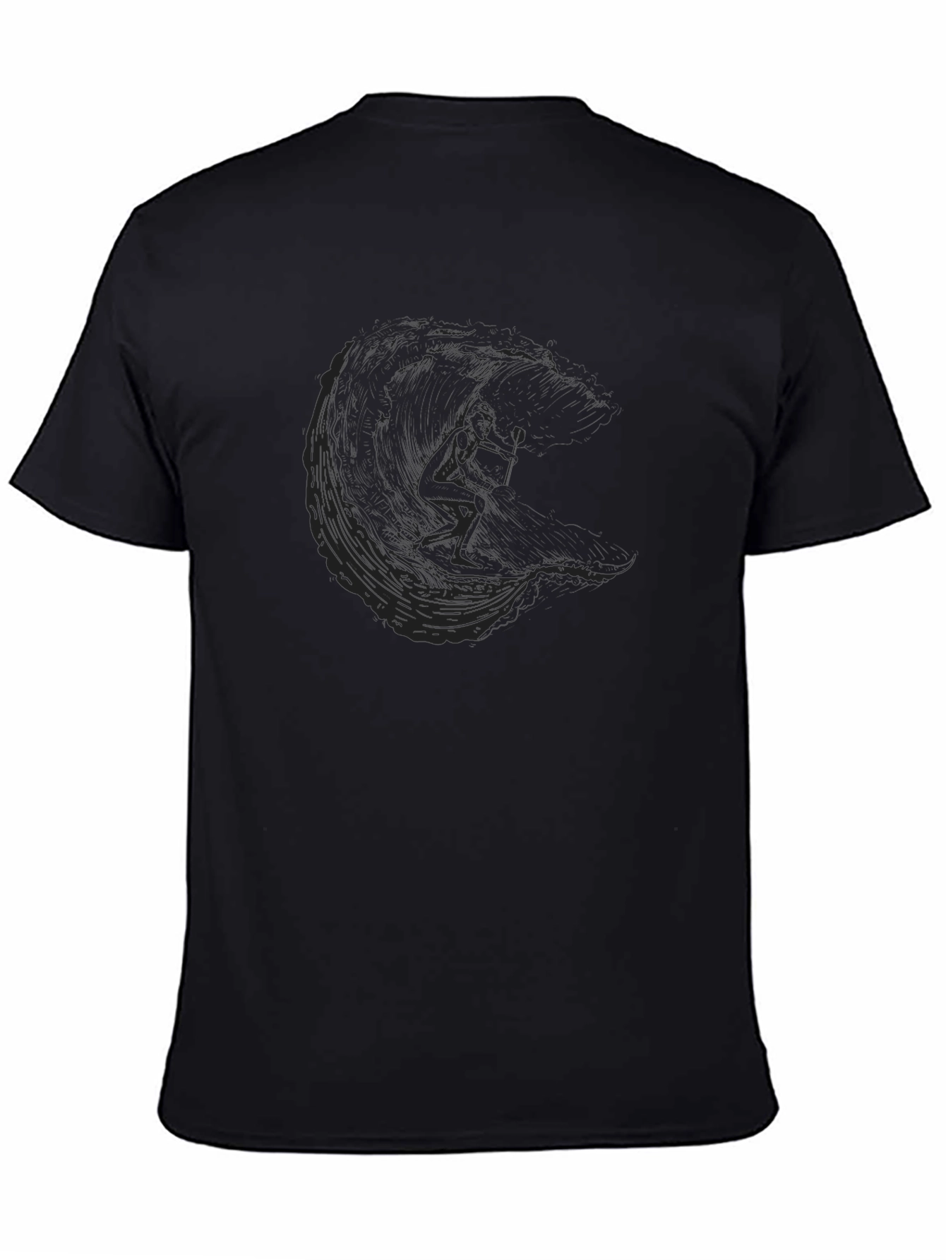 Mens Black T-Shirt with Surfer Graphic