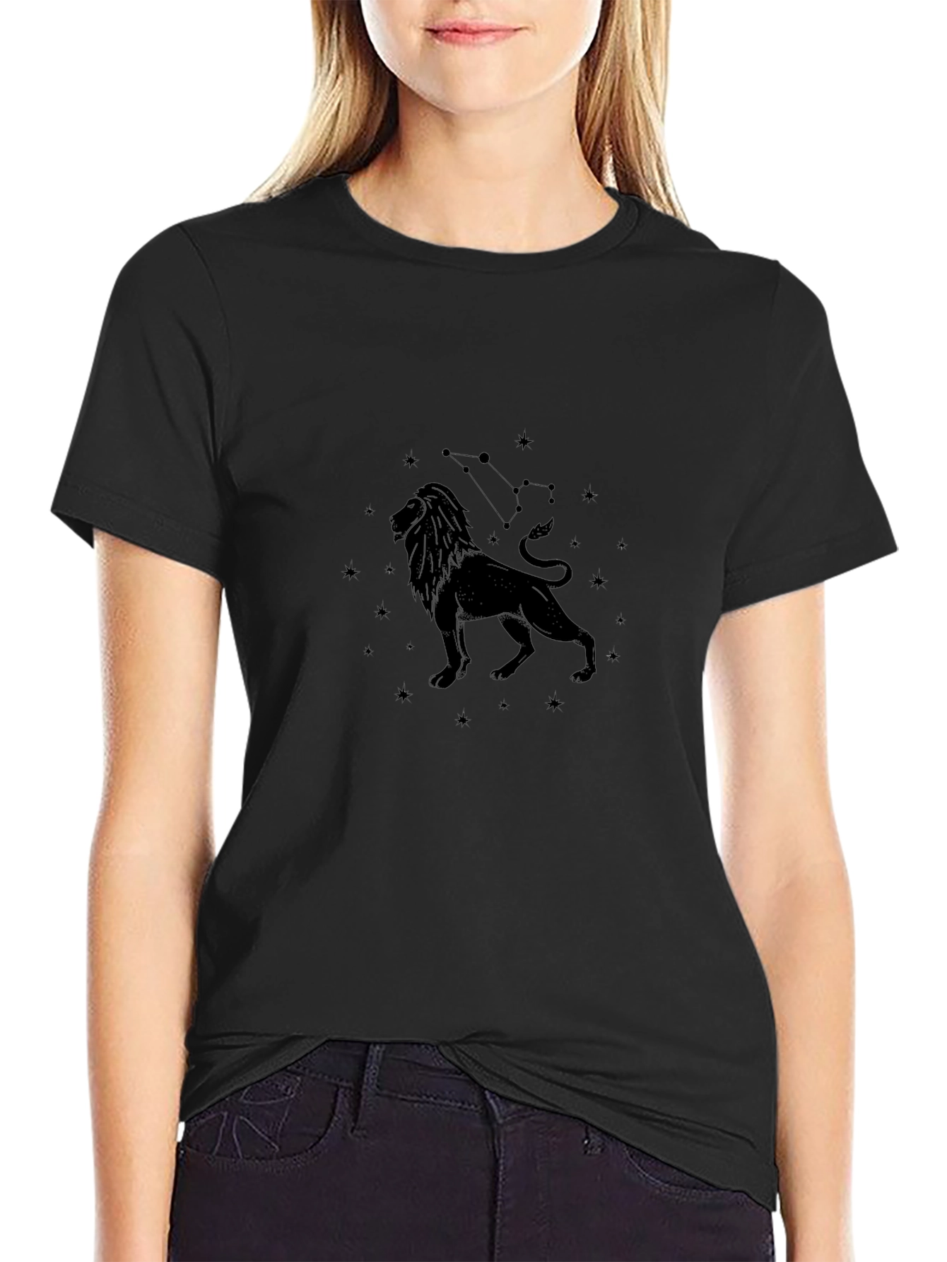 Leo Zodiac T-Shirt - Black Constellation Design