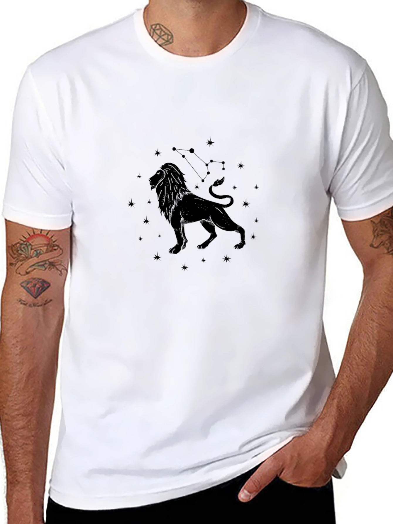 Leo Zodiac T-Shirt - Black Constellation Design