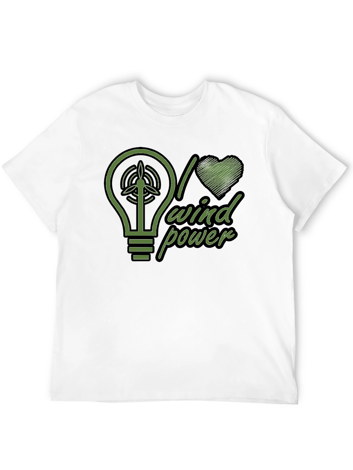 I Love Wind Power Green Graphic Black T-Shirt