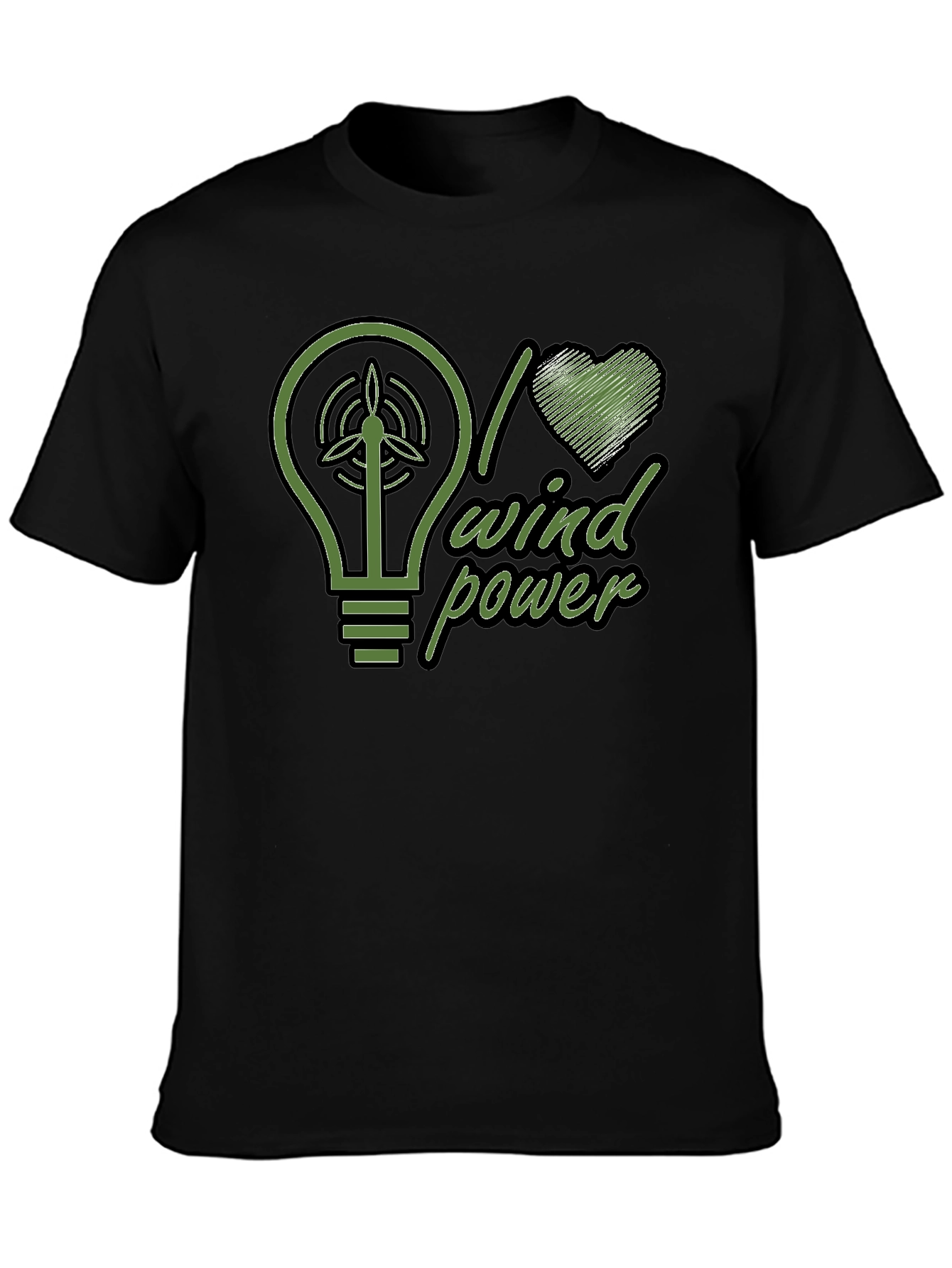 I Love Wind Power Green Graphic Black T-Shirt