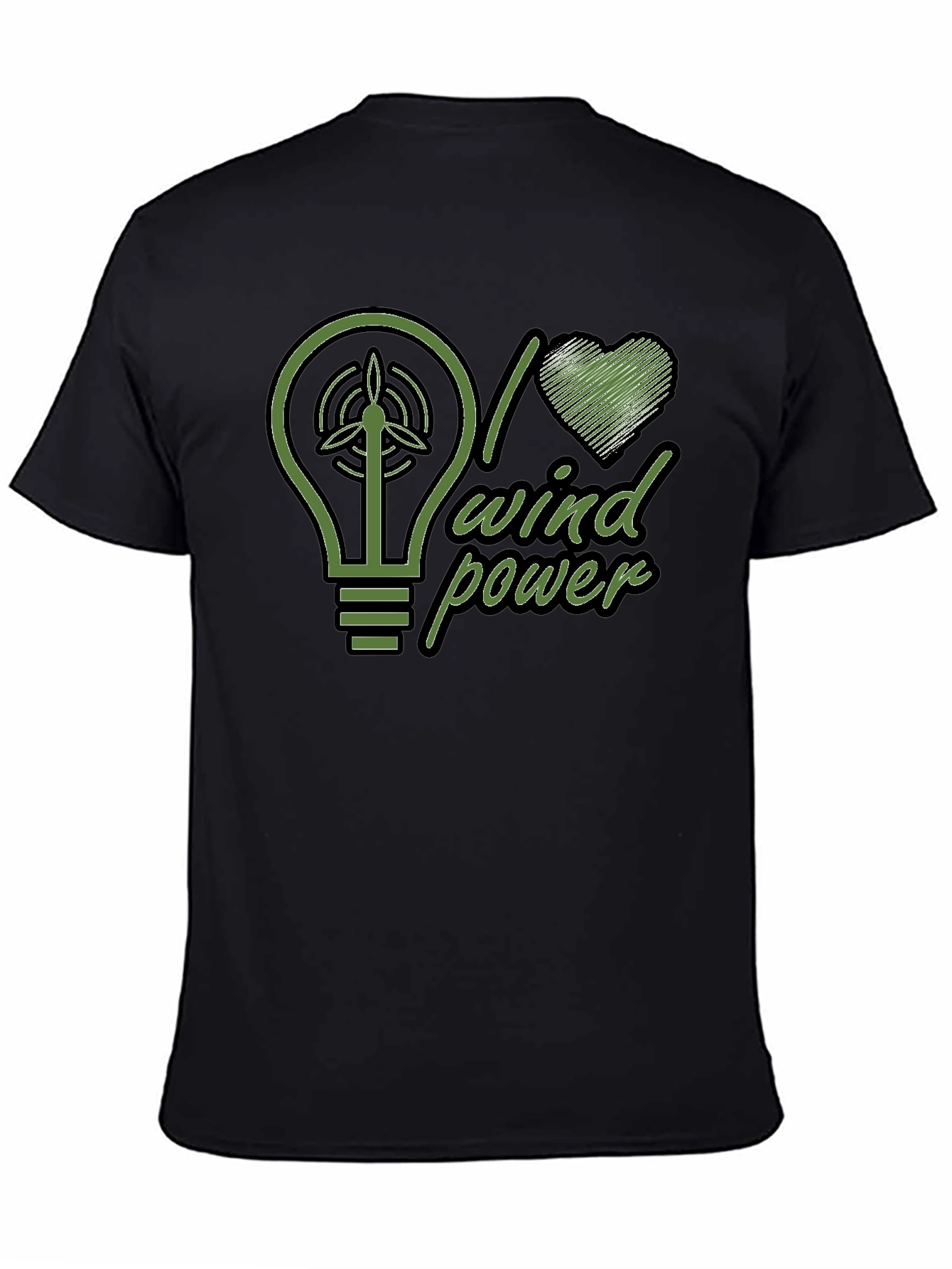 I Love Wind Power Green Graphic Black T-Shirt
