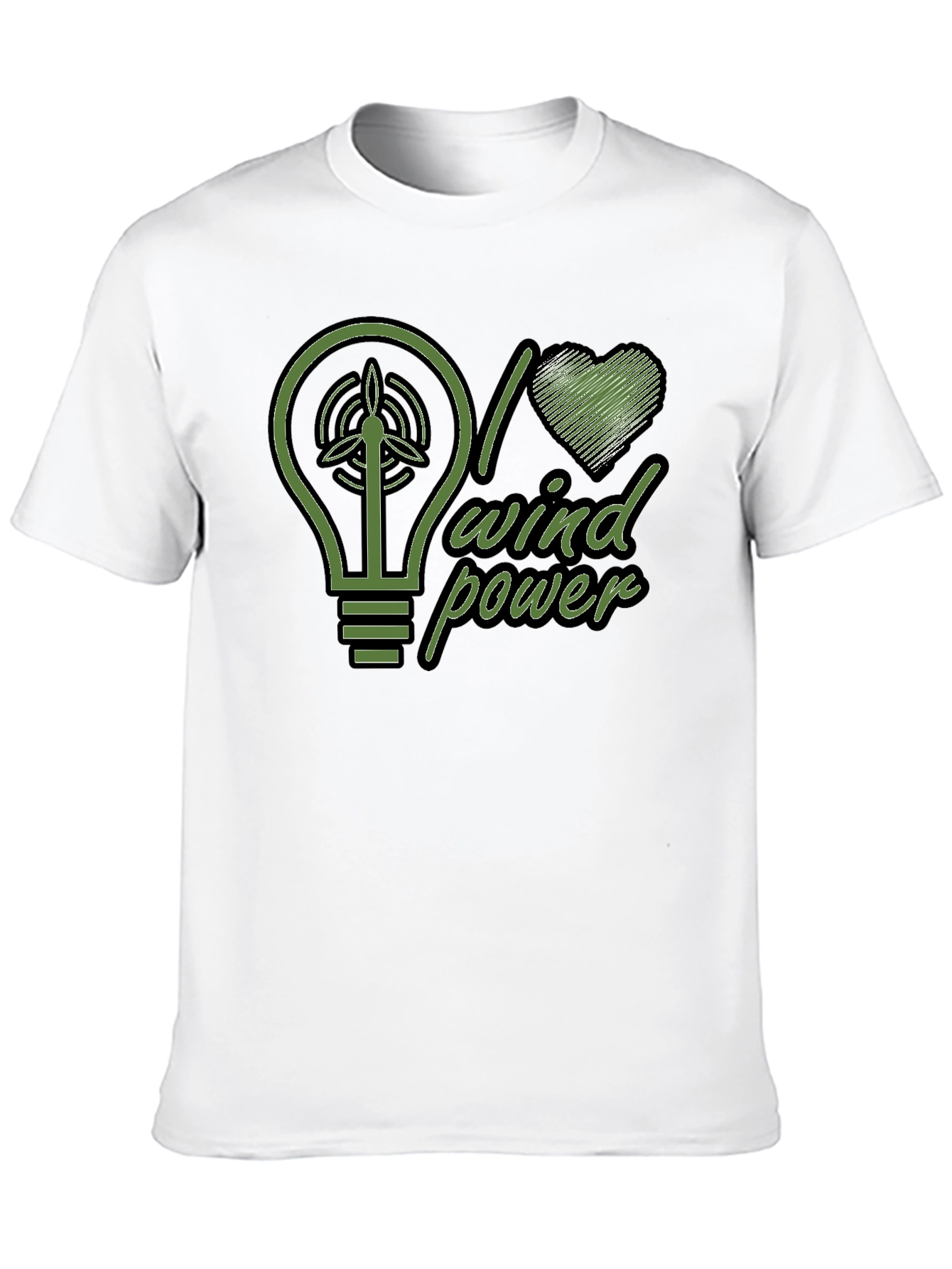 I Love Wind Power Green Graphic Black T-Shirt