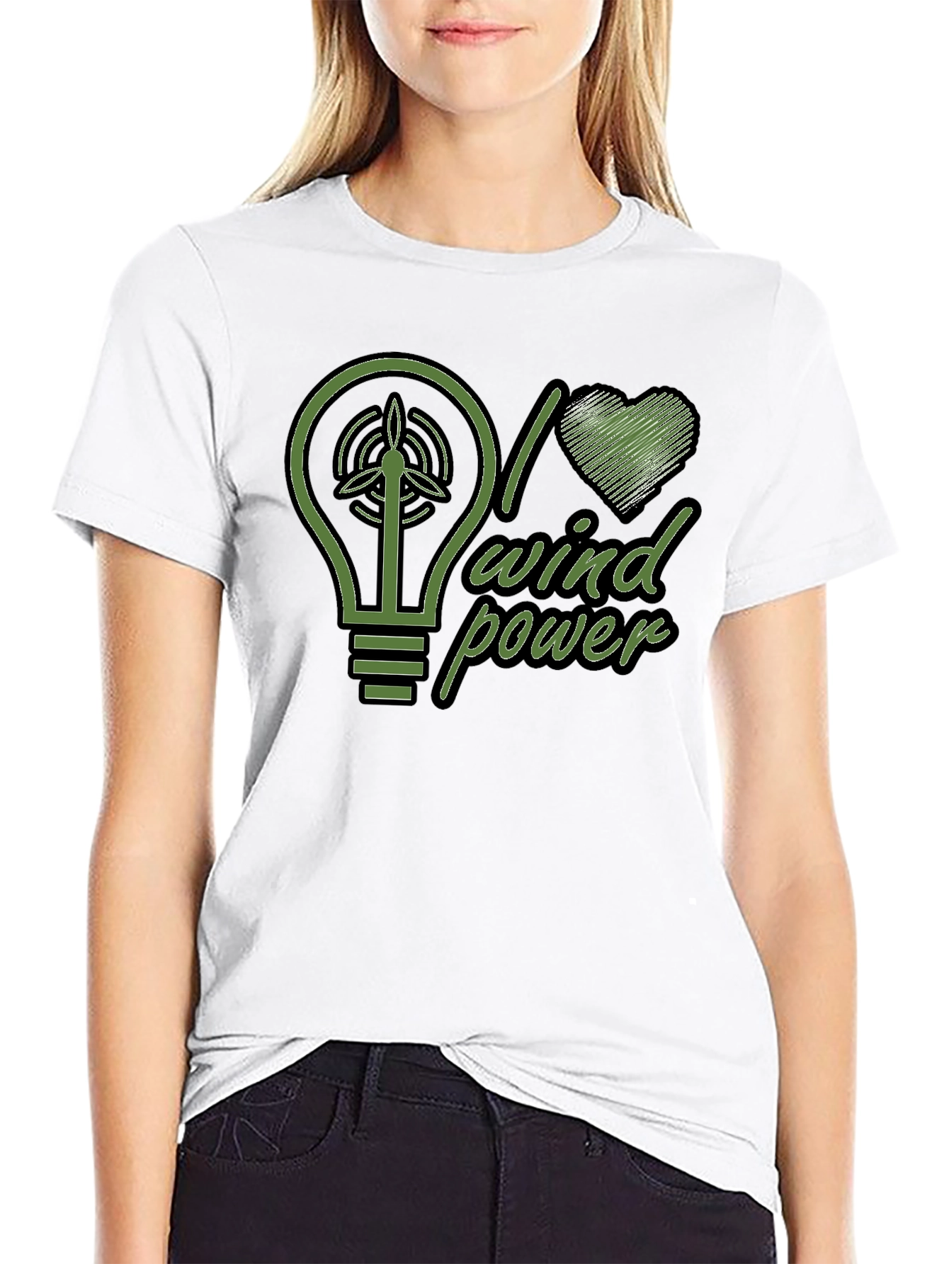 I Love Wind Power Green Graphic Black T-Shirt