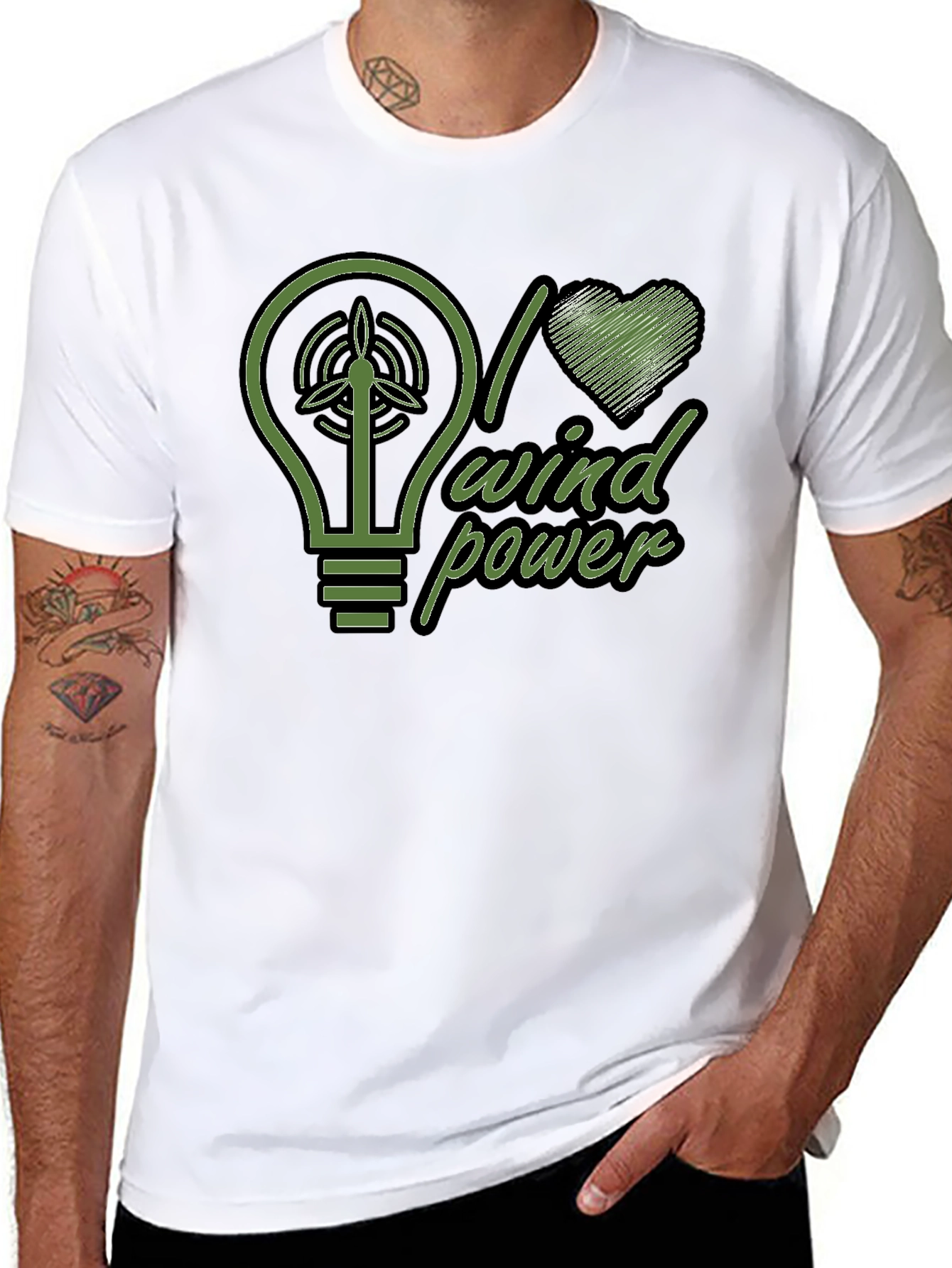 I Love Wind Power Green Graphic Black T-Shirt