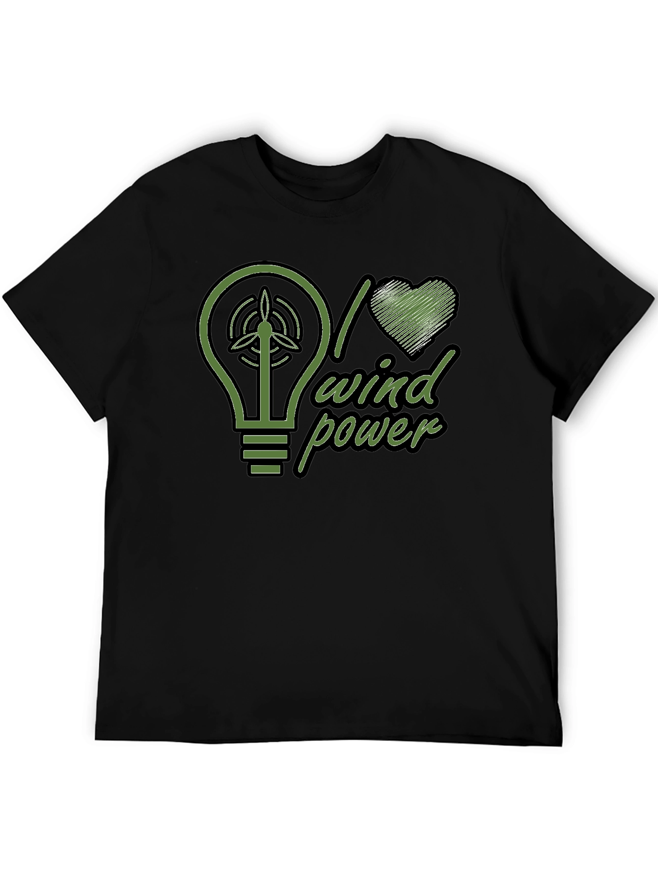 I Love Wind Power Green Graphic Black T-Shirt