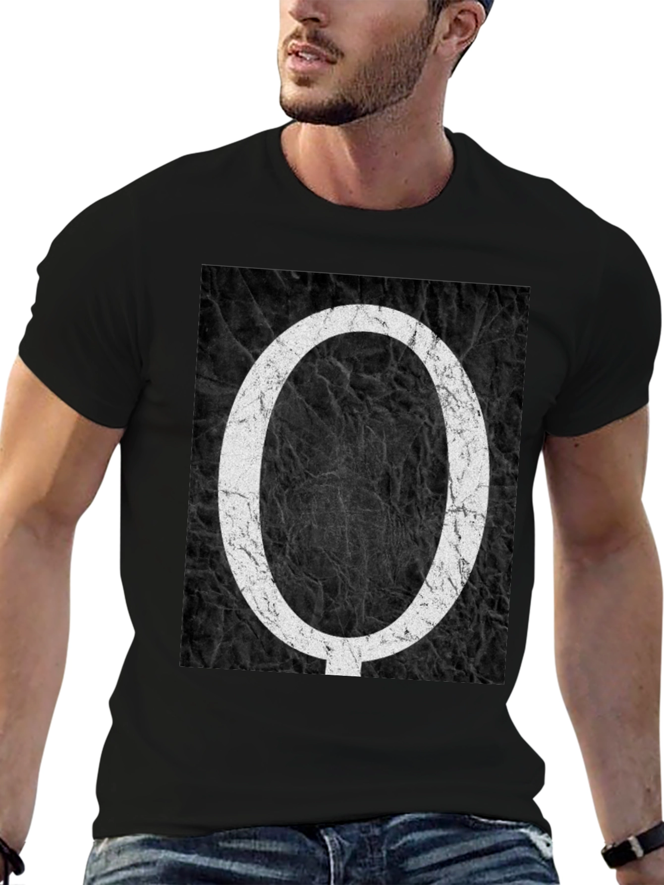 Letter O Black Texture Tee - Stylish Graphic Print
