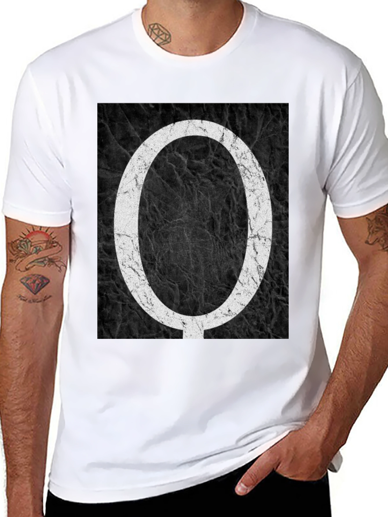 Letter O Black Texture Tee - Stylish Graphic Print