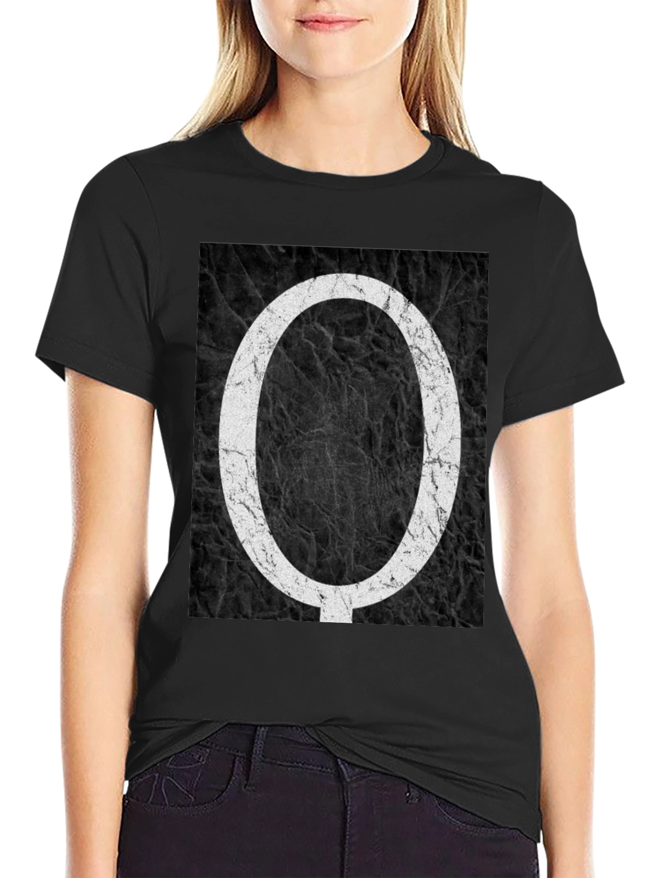 Letter O Black Texture Tee - Stylish Graphic Print