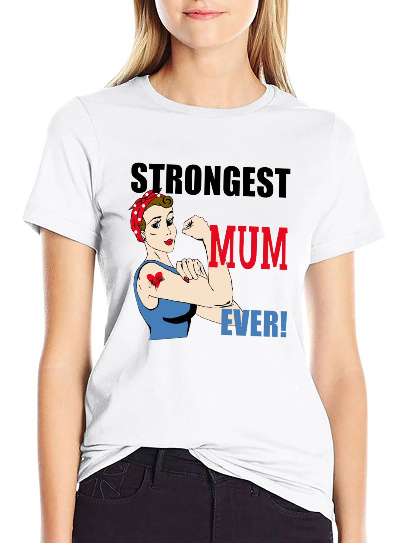Strongest Mum Ever Graphic T-Shirt - Black