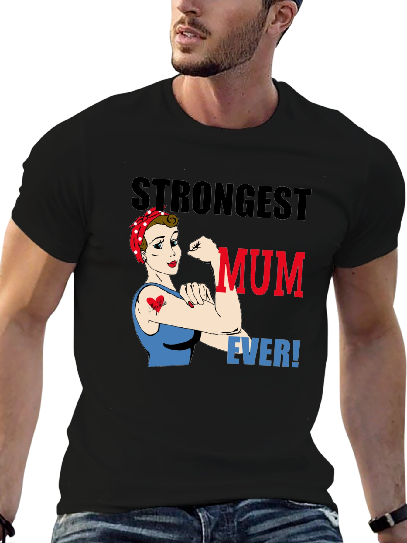 Strongest Mum Ever Graphic T-Shirt - Black
