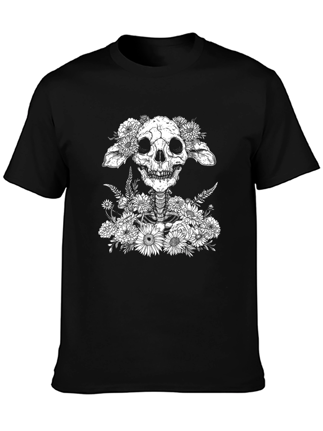 Floral Skull Graphic T-Shirt - Unique Design