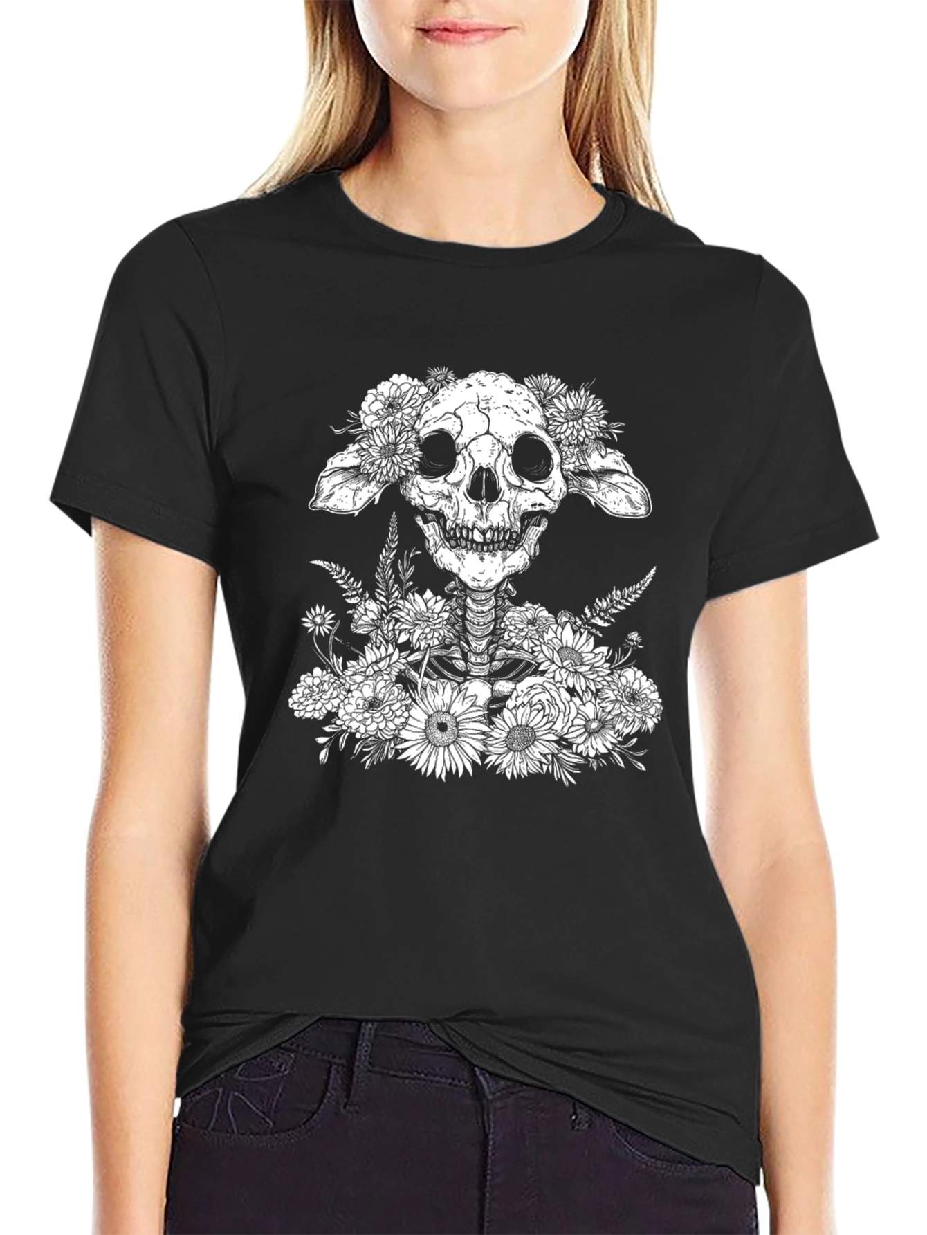 Floral Skull Graphic T-Shirt - Unique Design