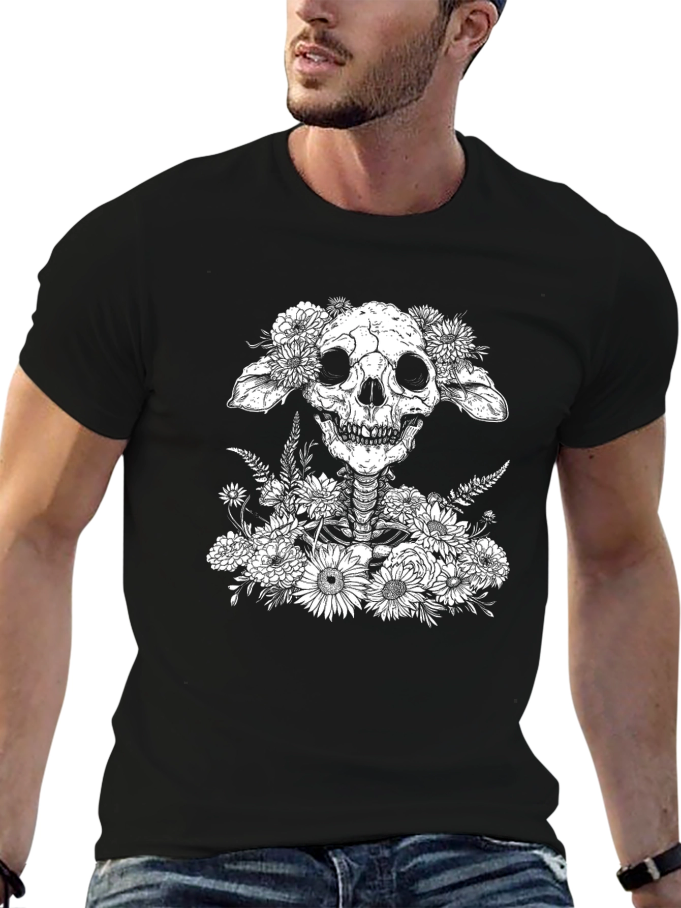 Floral Skull Graphic T-Shirt - Unique Design