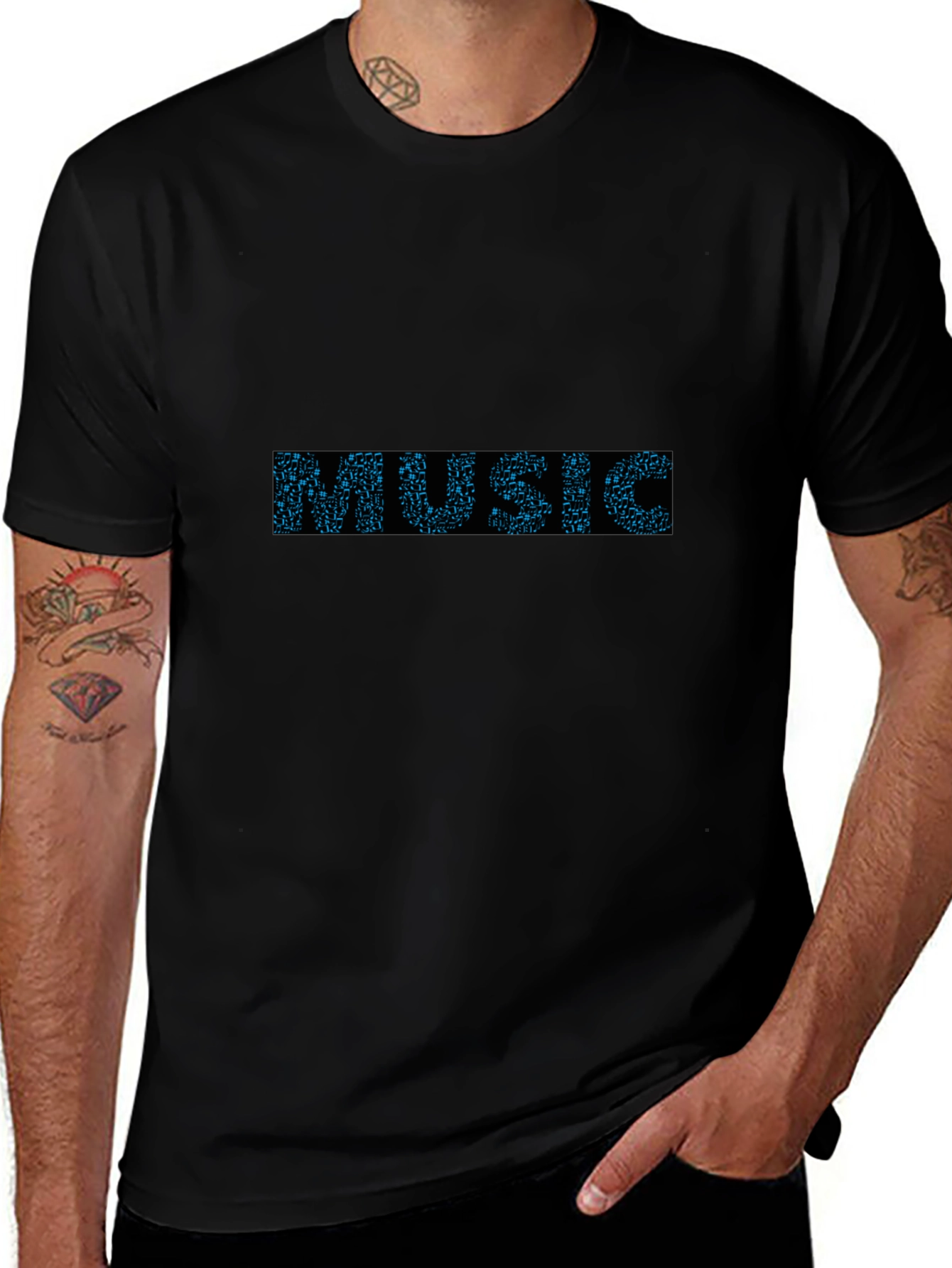 Music Graphic Print Black T-Shirt