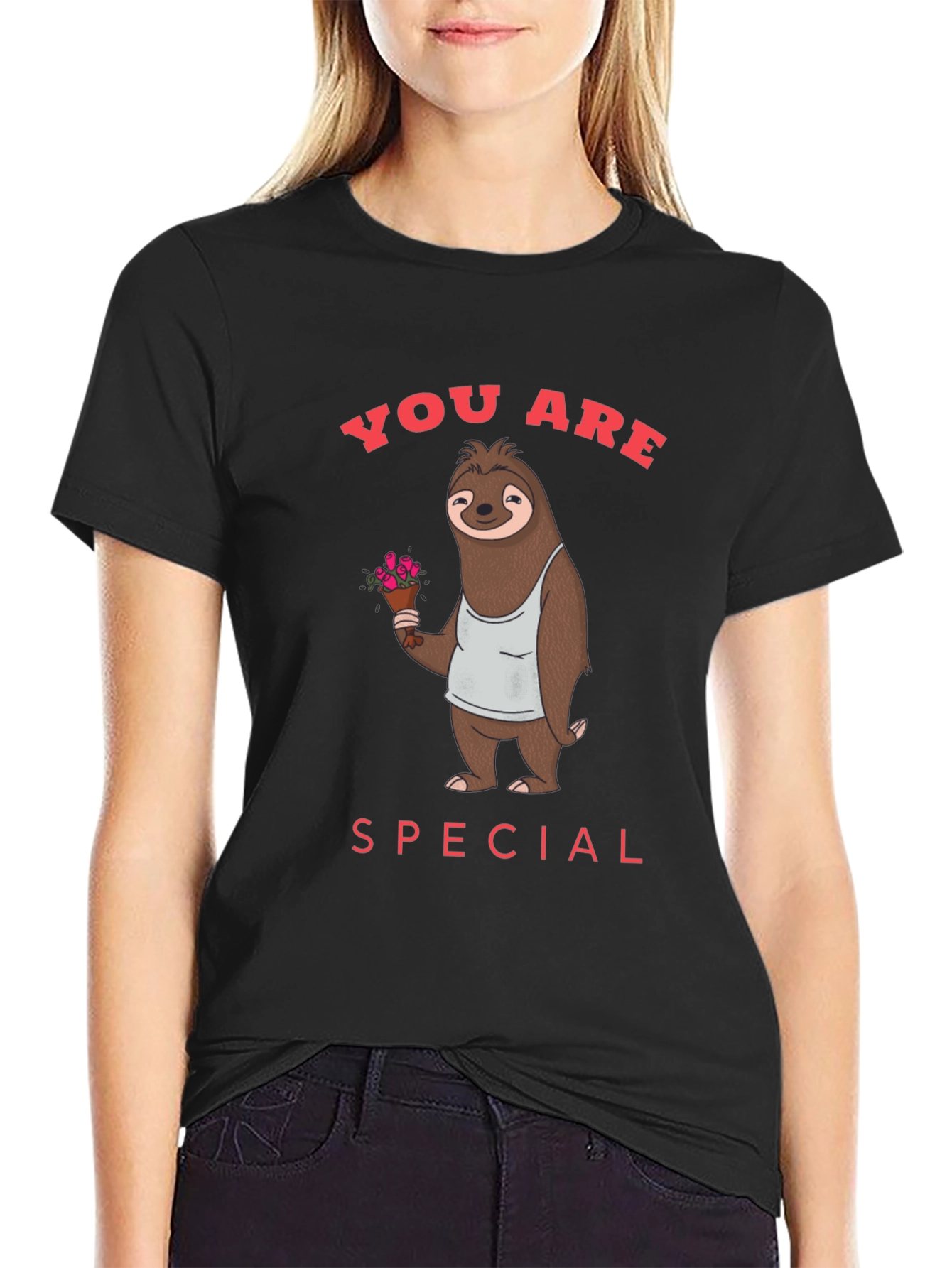 Cute Sloth with Flowers Graphic T-Shirt
