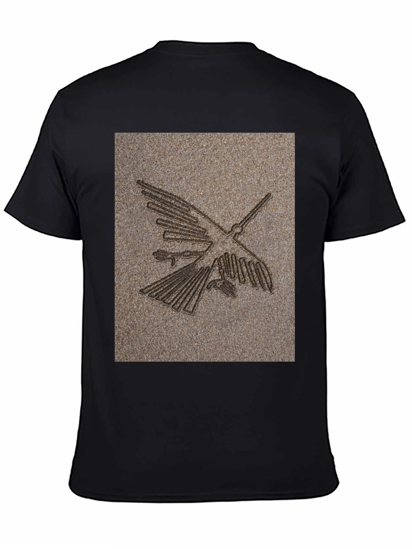 Nazca Lines Bird Graphic Tee - Black Cotton T-Shirt