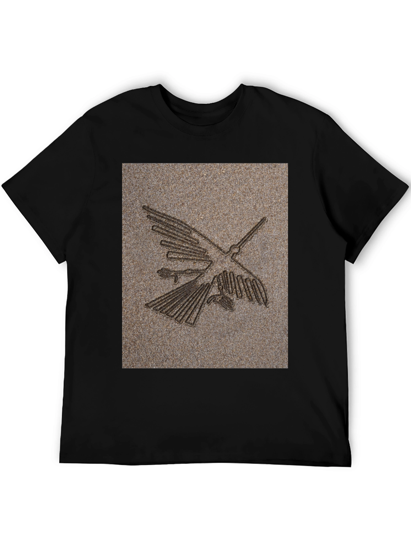 Nazca Lines Bird Graphic Tee - Black Cotton T-Shirt