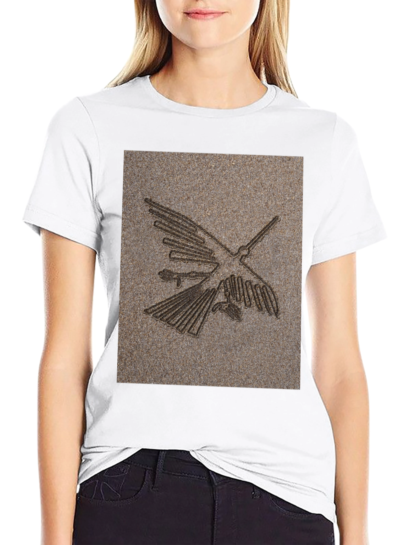 Nazca Lines Bird Graphic Tee - Black Cotton T-Shirt