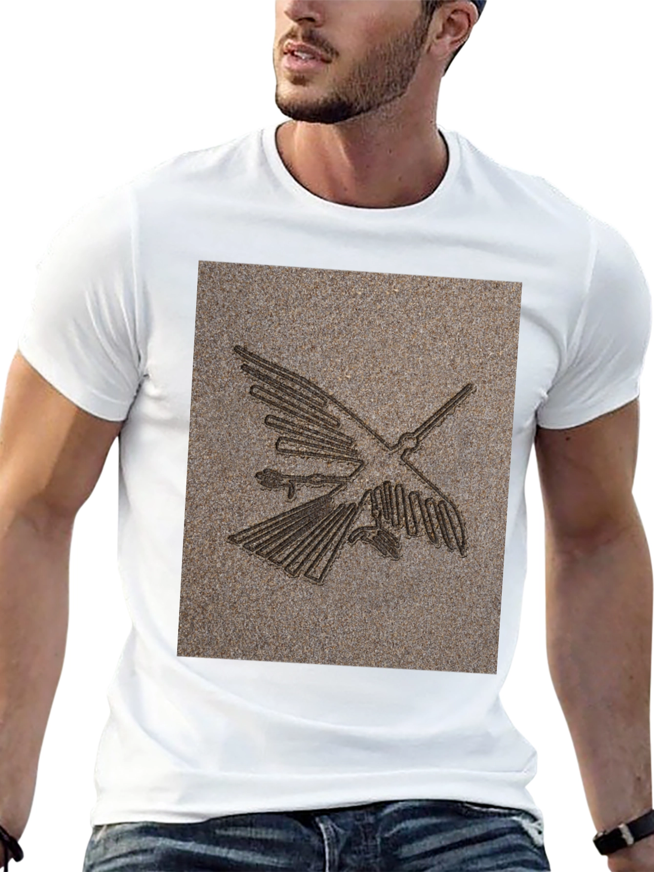 Nazca Lines Bird Graphic Tee - Black Cotton T-Shirt