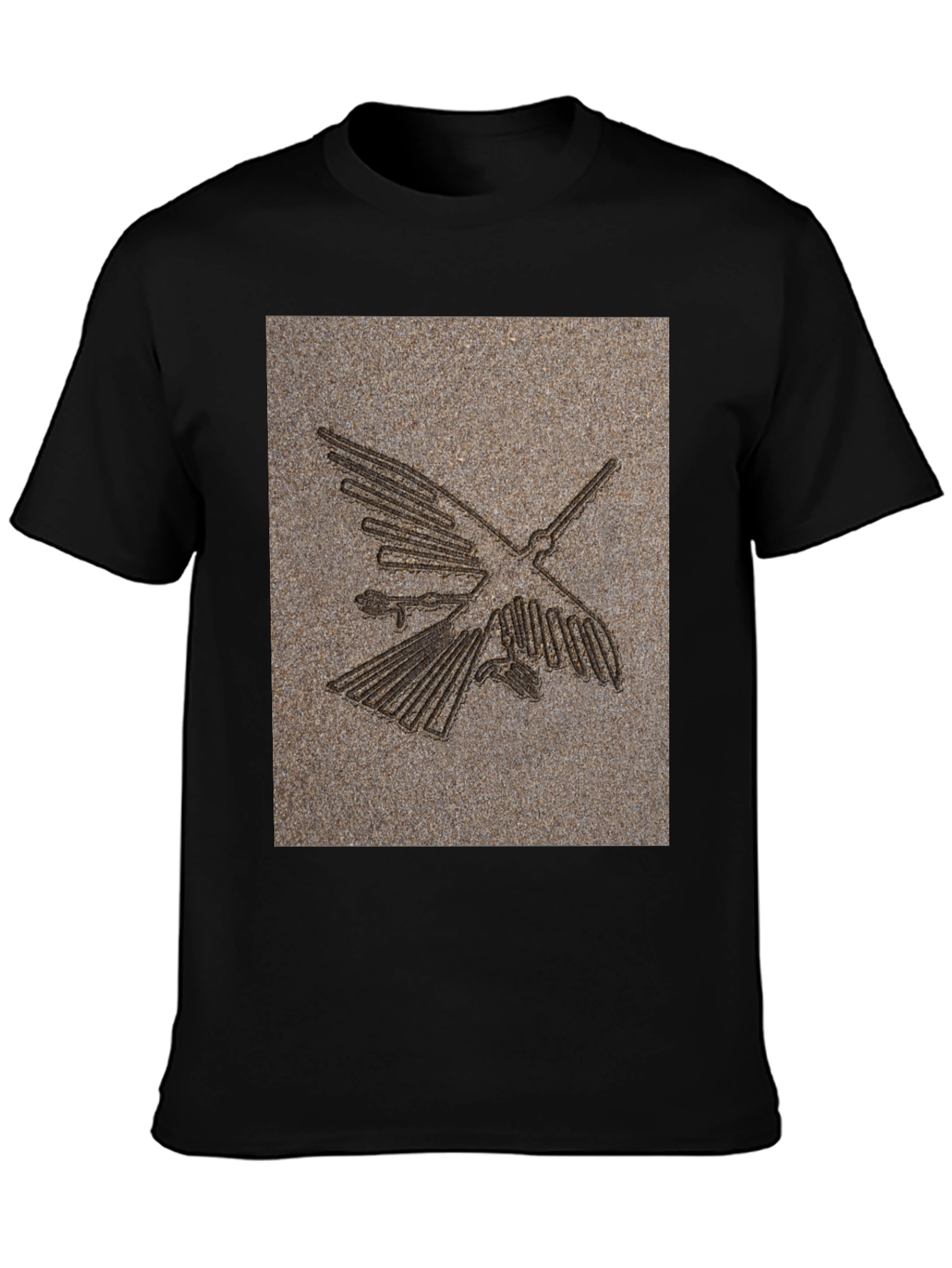 Nazca Lines Bird Graphic Tee - Black Cotton T-Shirt