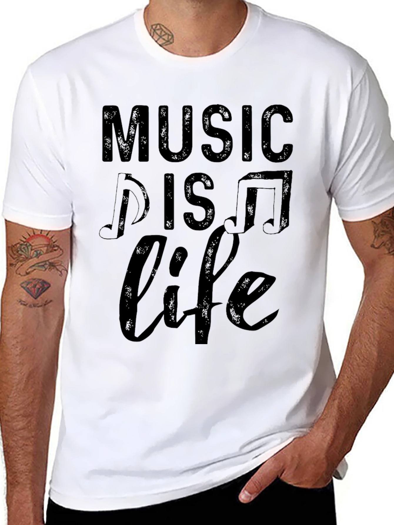 Music is Life Black Graphic Tee Shirt
