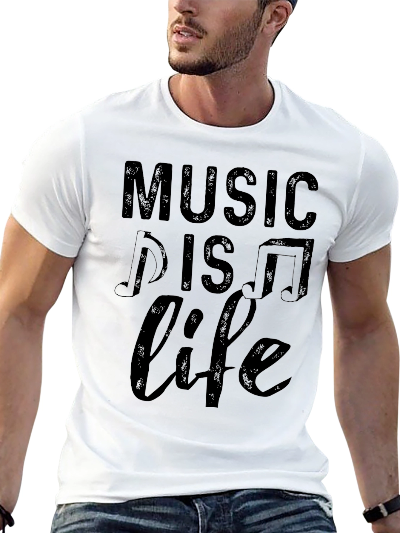 Music is Life Black Graphic Tee Shirt