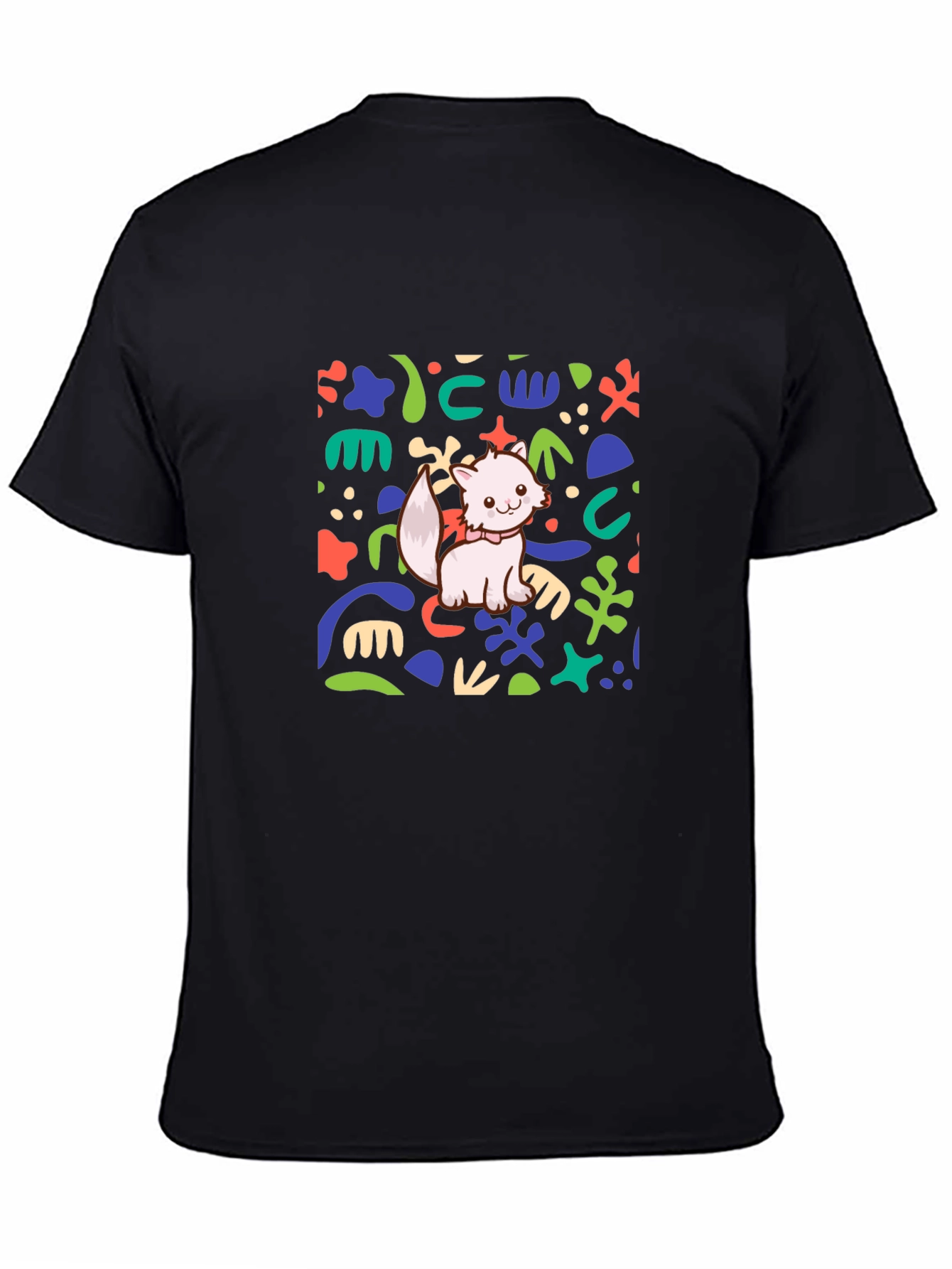 Abstract Cat Graphic Black T-Shirt